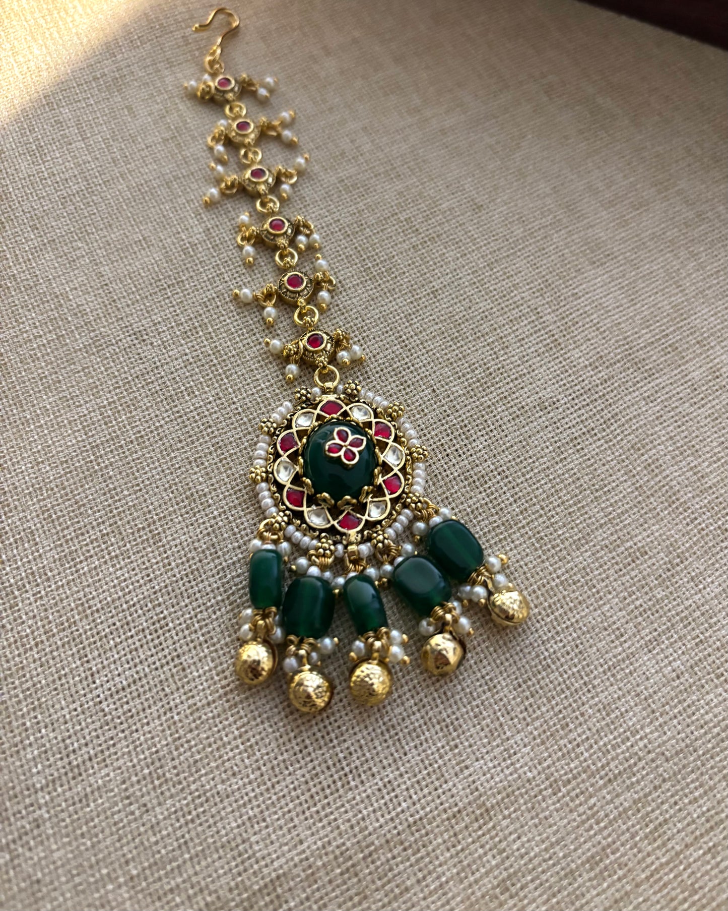 Multicolor Gold-Plated Jadau Kundan Traditional Maang Tikka | MT127