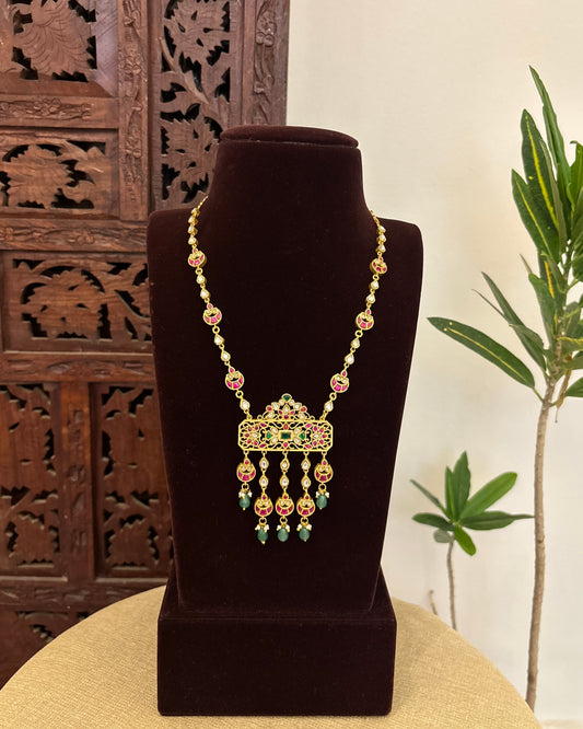 Jadau Kundan Statement Necklace with Floral Pendant | NC655