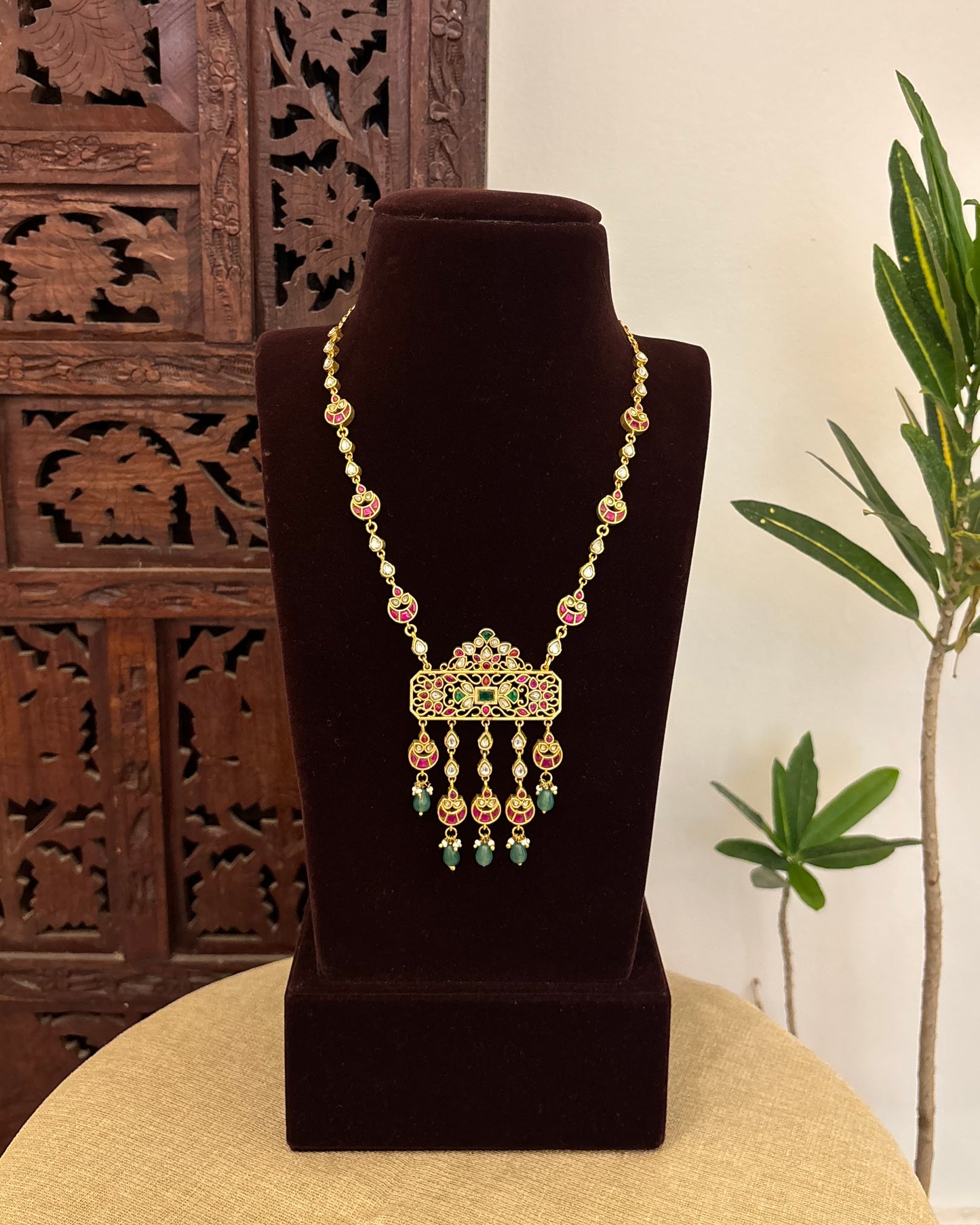 Jadau Kundan Statement Necklace with Floral Pendant | NC655