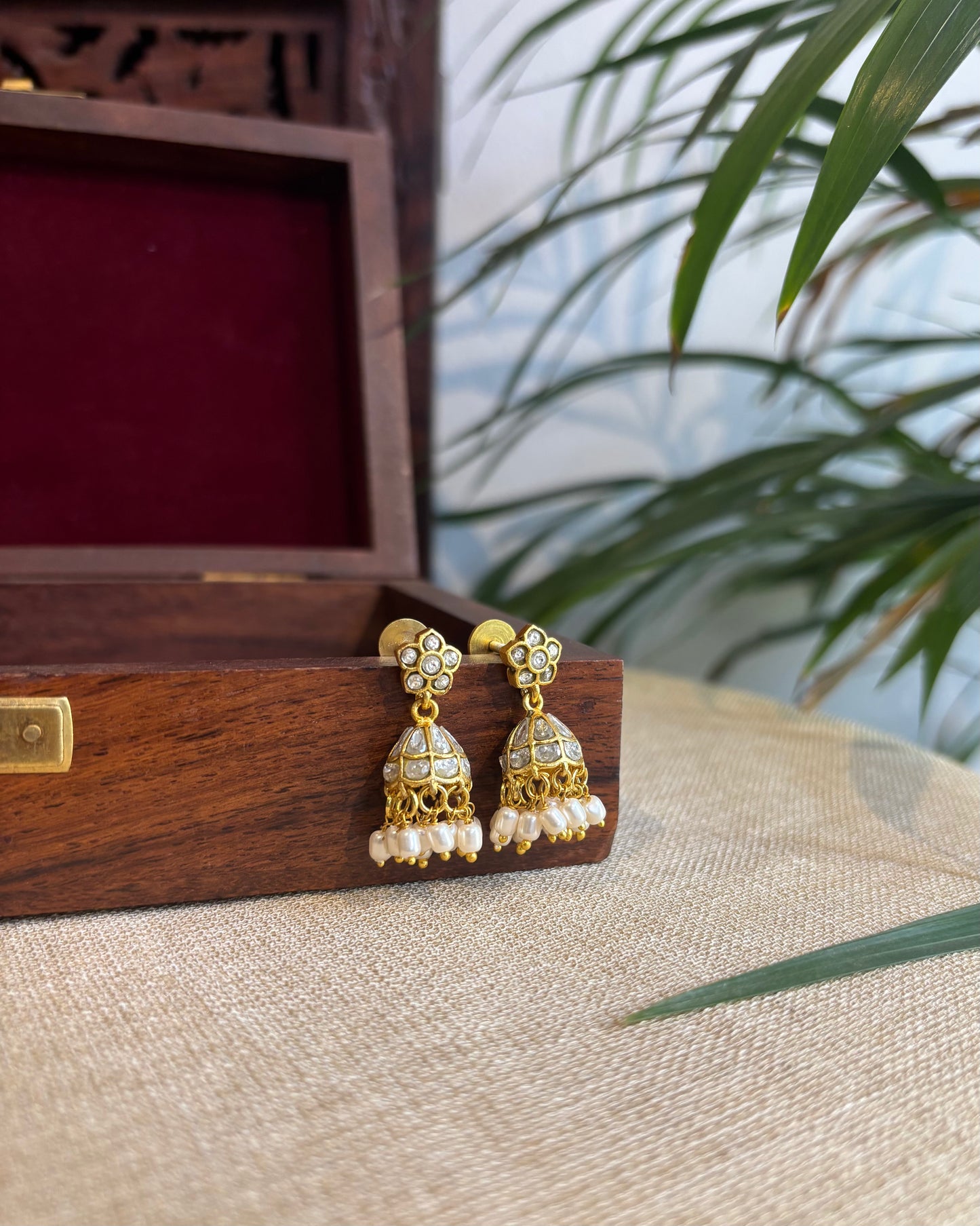 White Jadau Kundan Jhumkas – For Kids & Adults | ER238