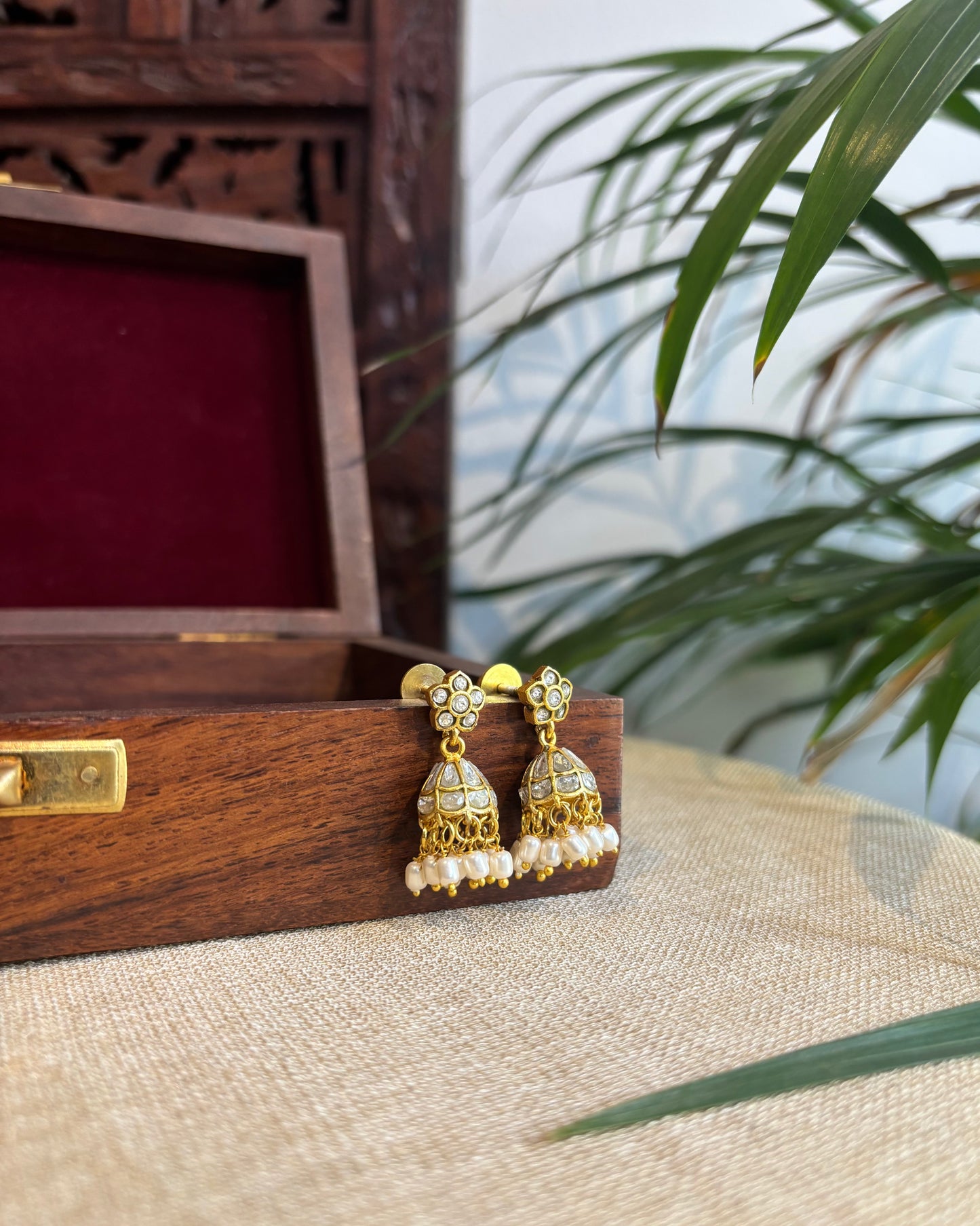 White Jadau Kundan Jhumkas – For Kids & Adults | ER238