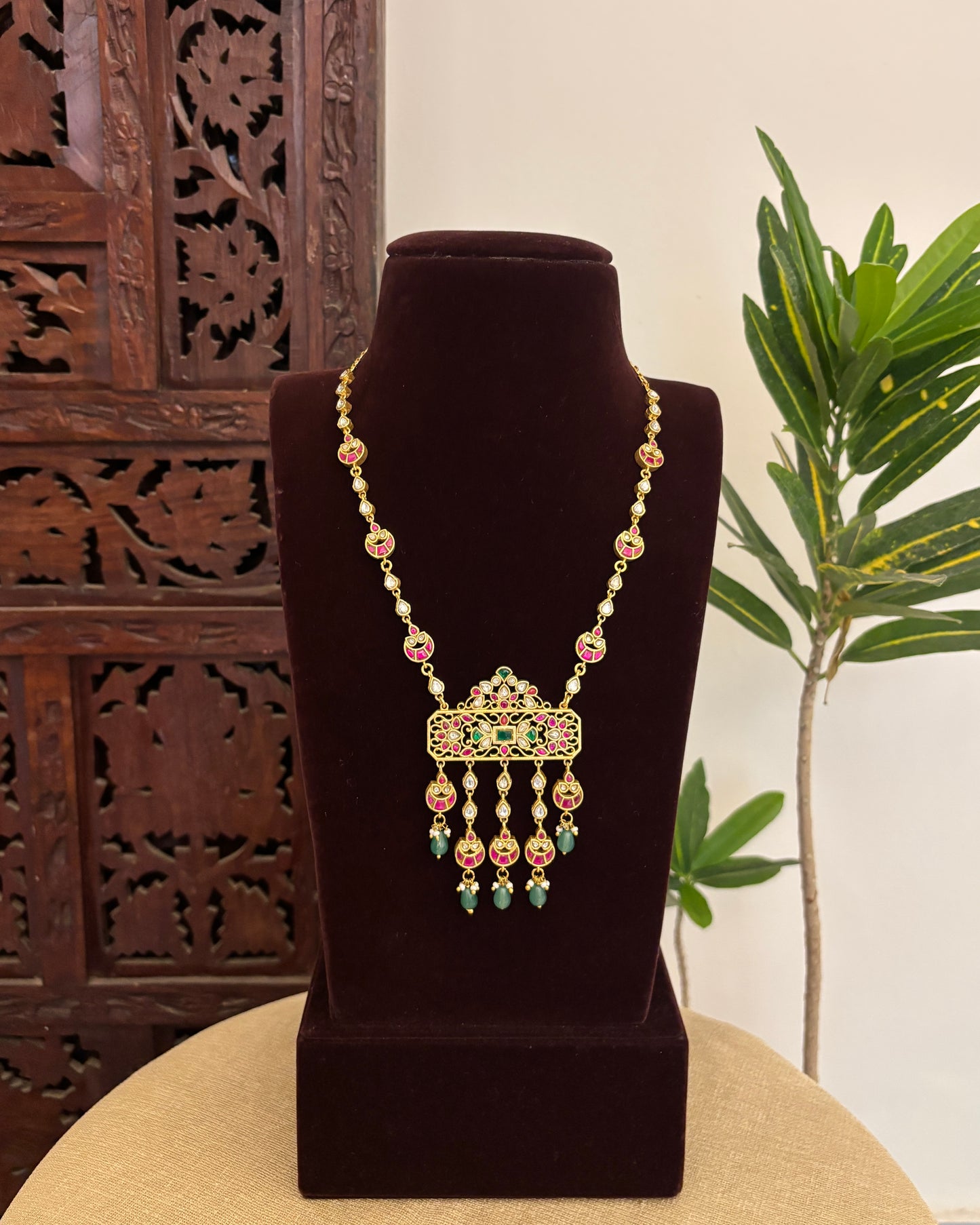 Jadau Kundan Statement Necklace with Floral Pendant | NC655