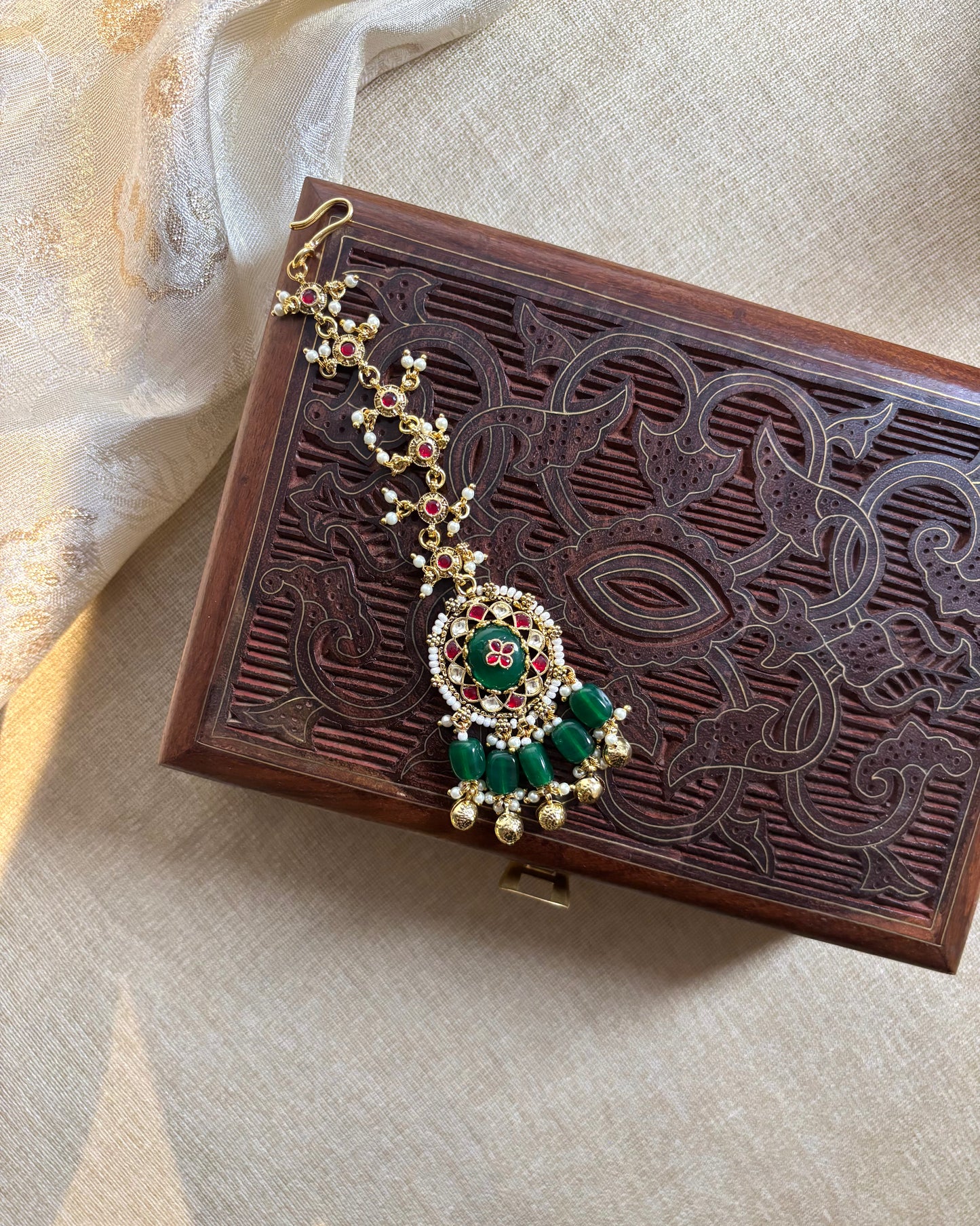 Multicolor Gold-Plated Jadau Kundan Traditional Maang Tikka | MT127