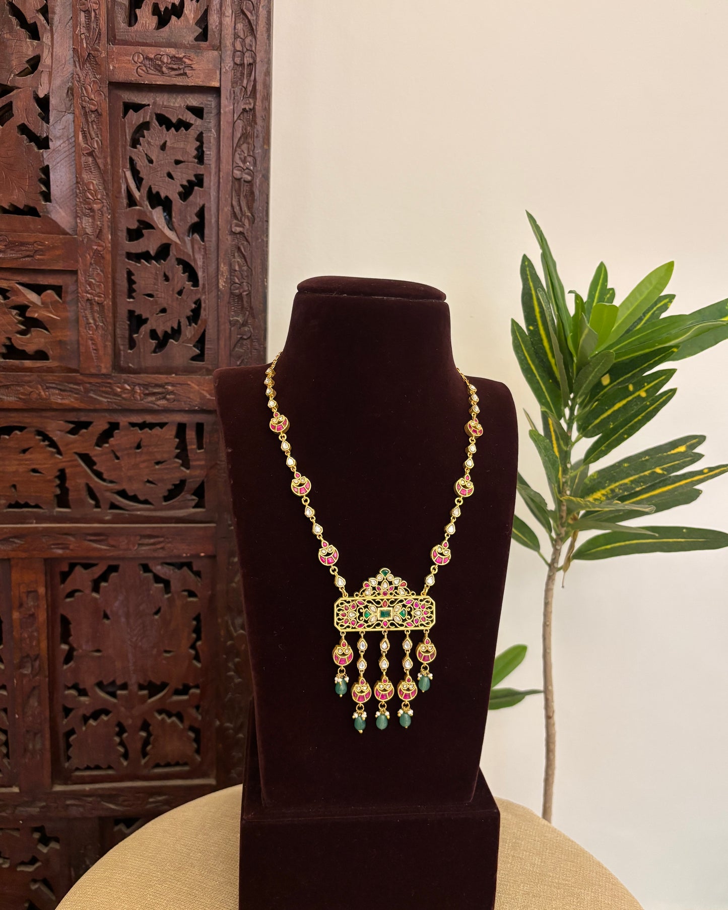 Jadau Kundan Statement Necklace with Floral Pendant | NC655