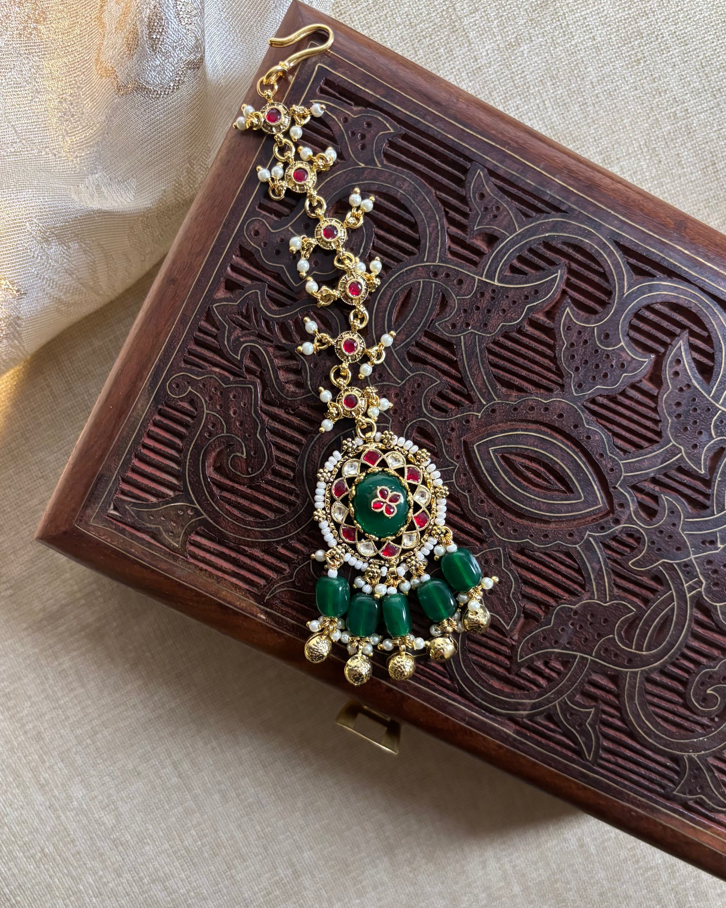 Multicolor Gold-Plated Jadau Kundan Traditional Maang Tikka | MT127