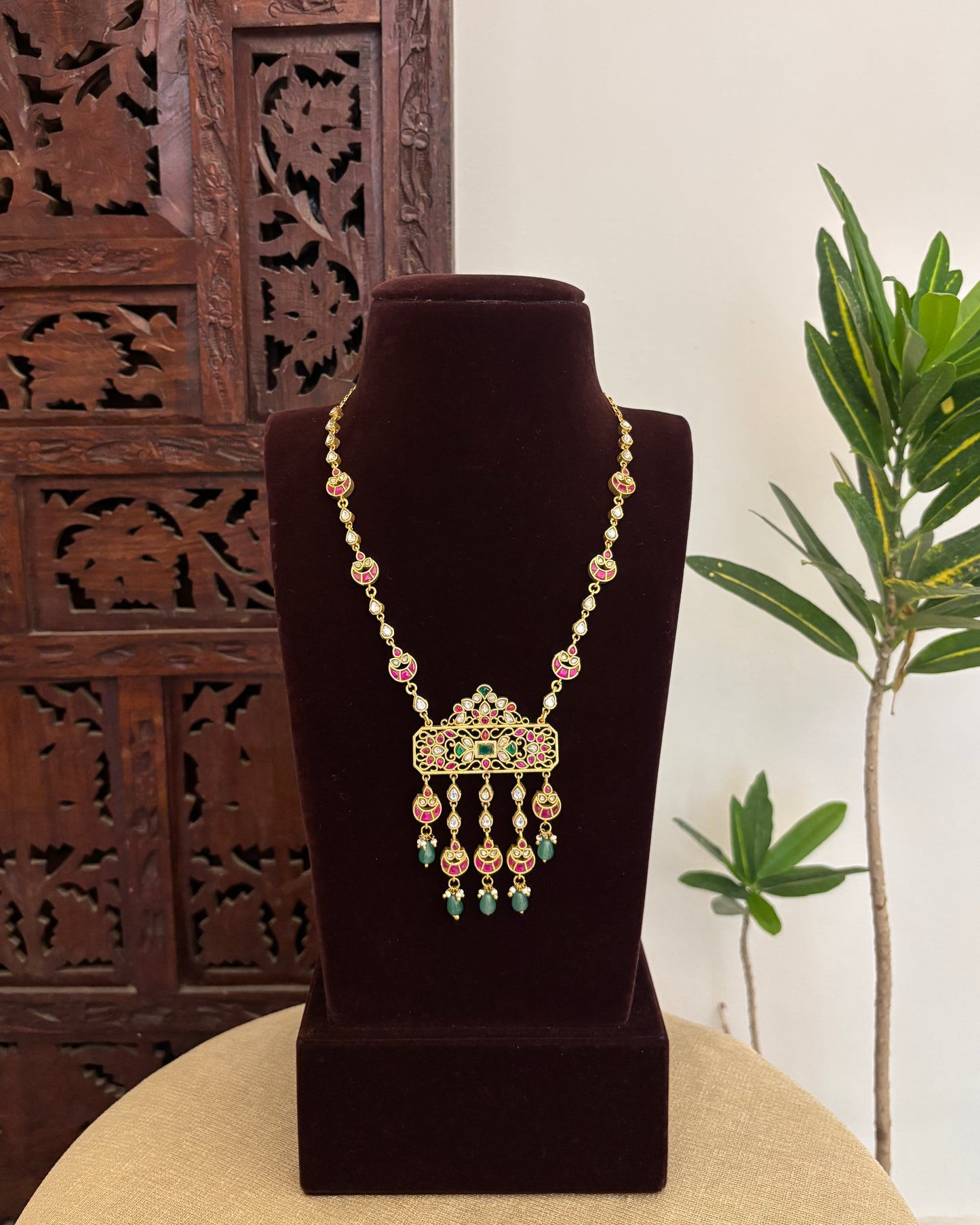 Jadau Kundan Statement Necklace with Floral Pendant | NC655