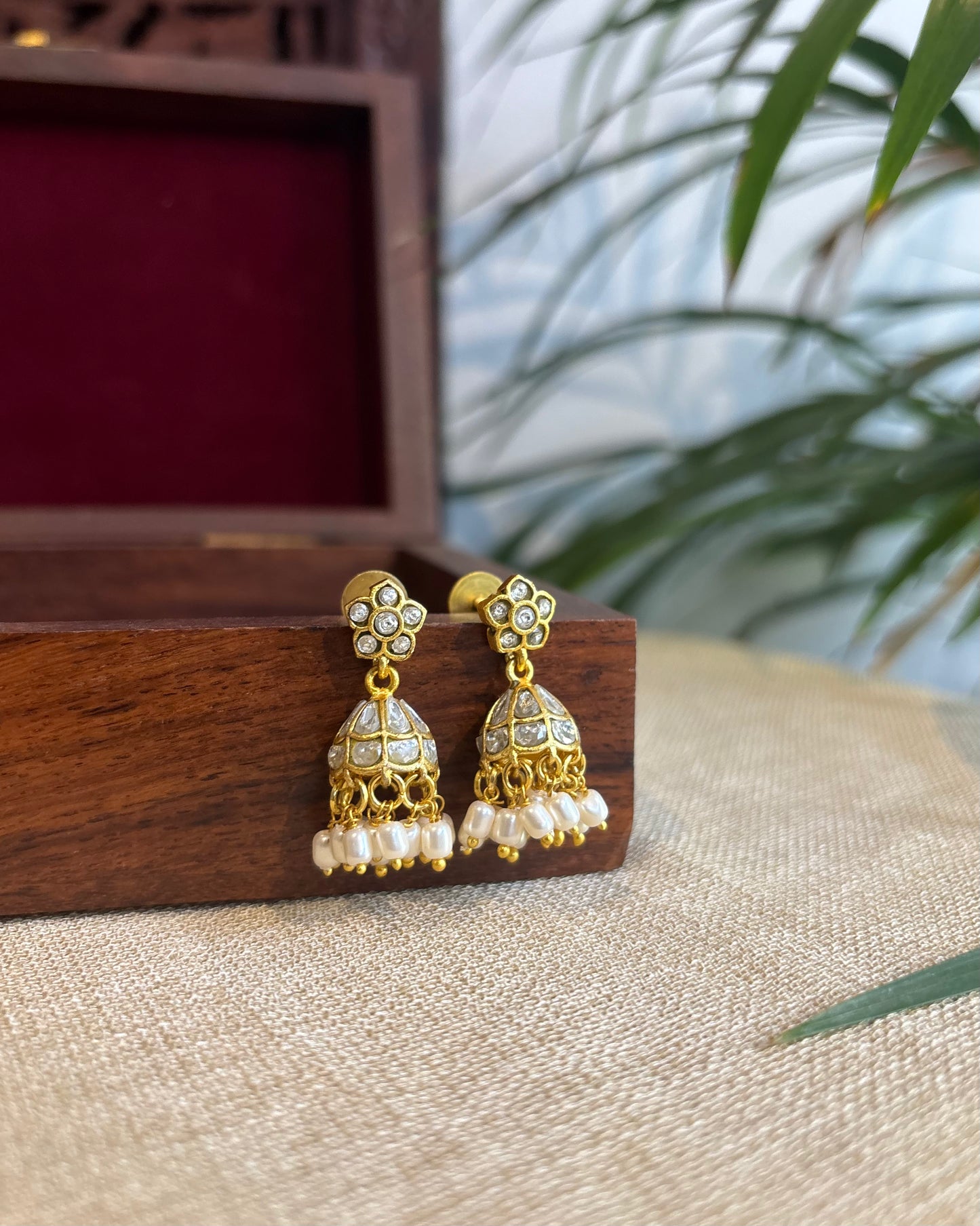 White Jadau Kundan Jhumkas – For Kids & Adults | ER238