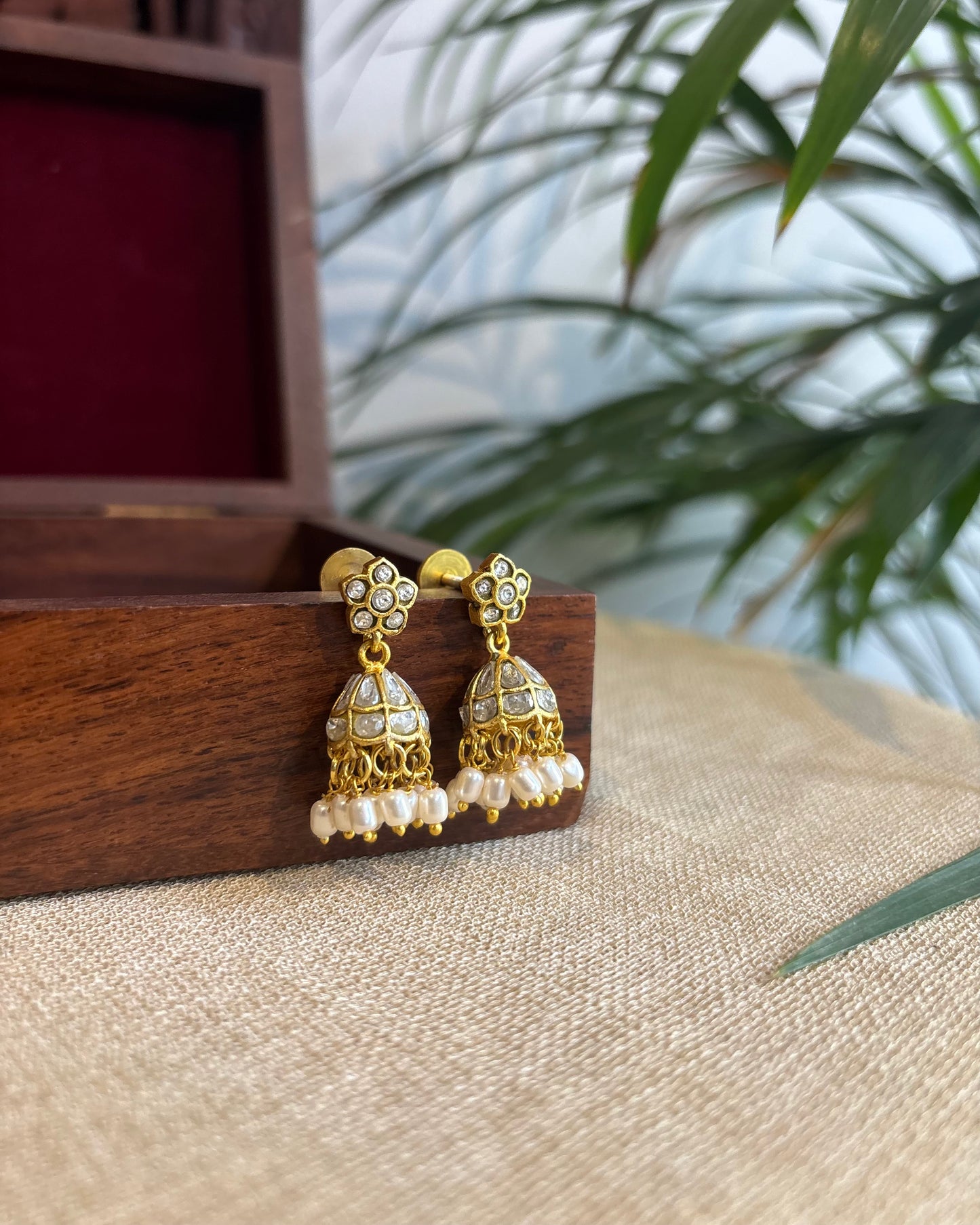 White Jadau Kundan Jhumkas – For Kids & Adults | ER238