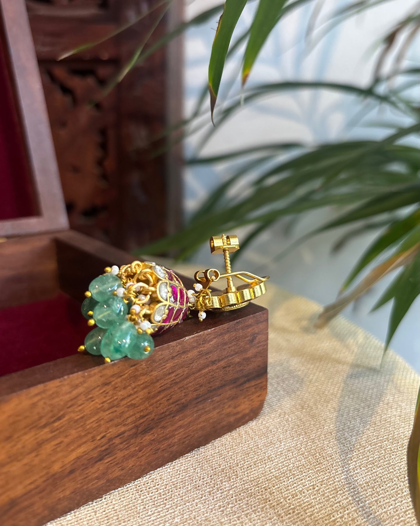 Multicolor Floral Jadau Kundan Jhumkas with Pearl Hangings | ER241