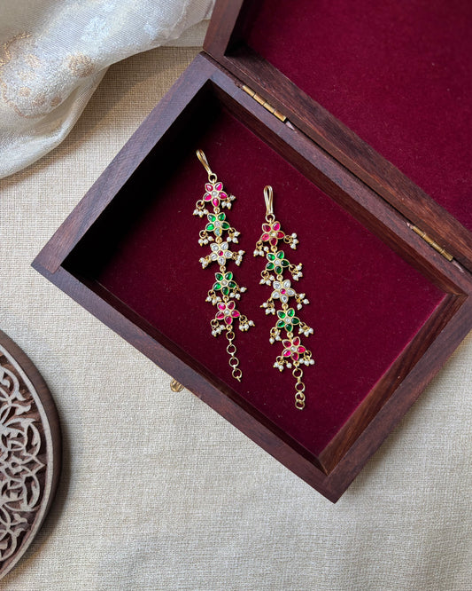 Floral Jadau Kundan Straight Ear Chain –  Multicolor | EC102