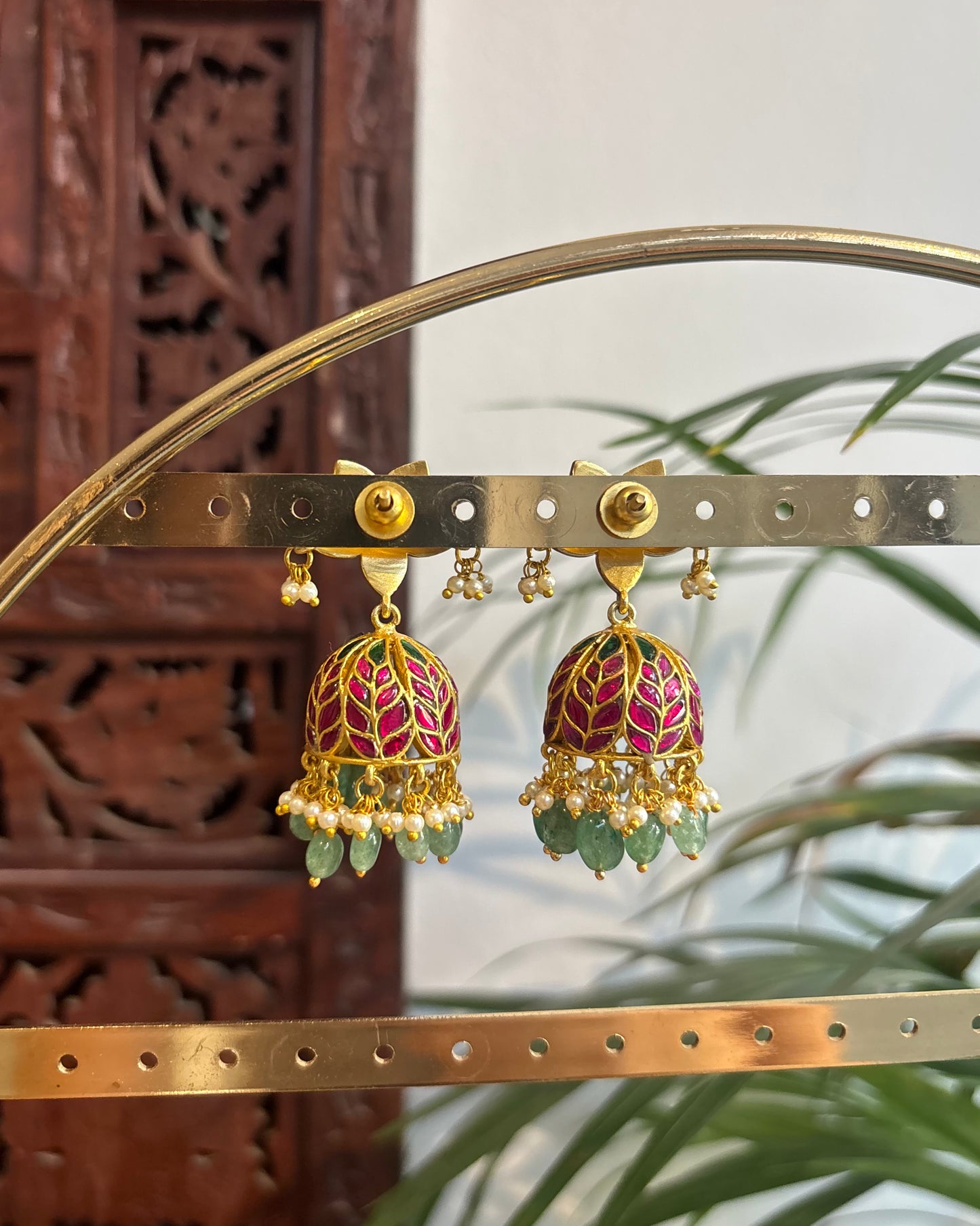 Floral Jadau Kundan Jhumkas with Pearl Hangings | ER245