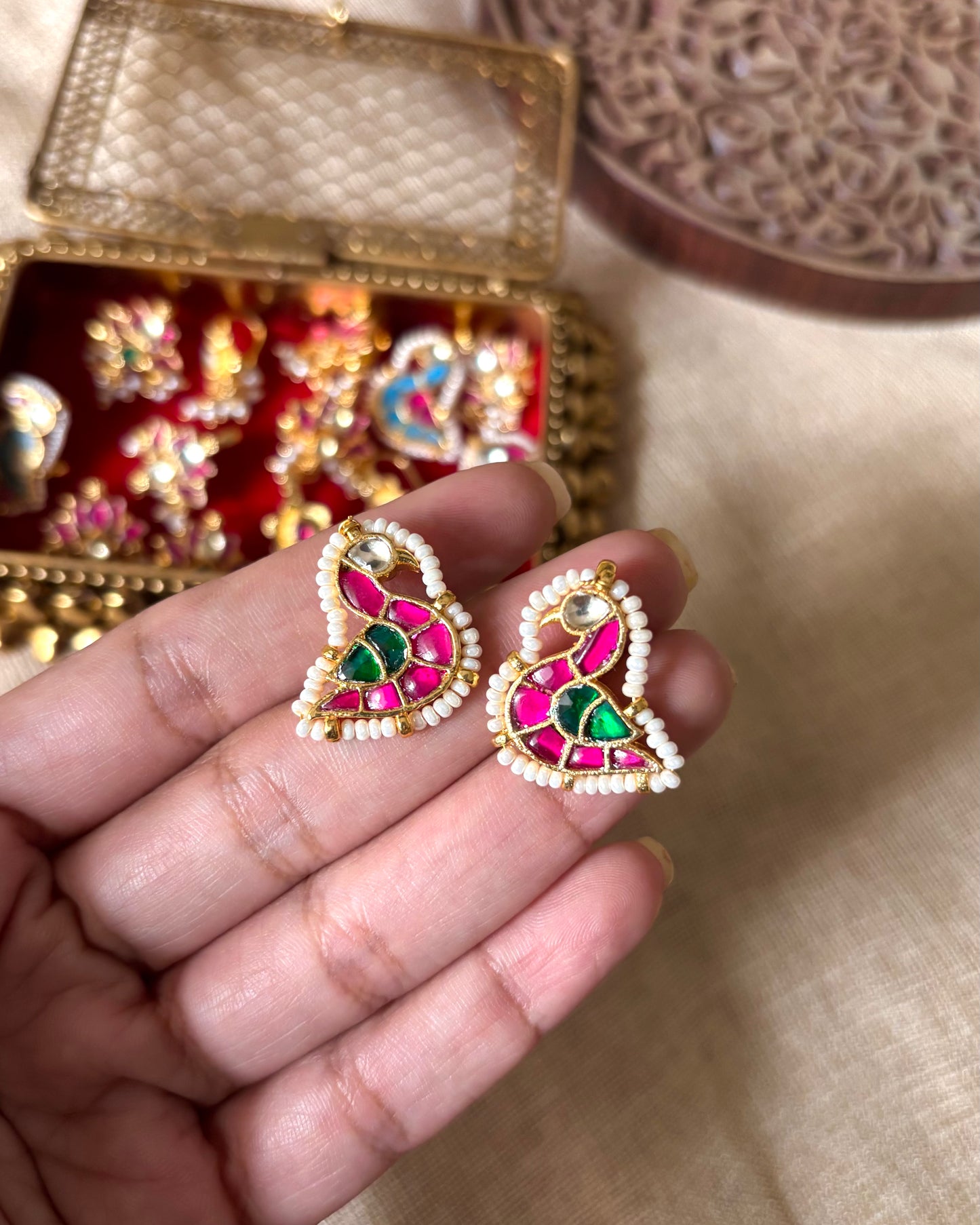 Handcrafted Peacock Bugadi – Jadau Kundan Ear Accessory in Gold Plating | ER027