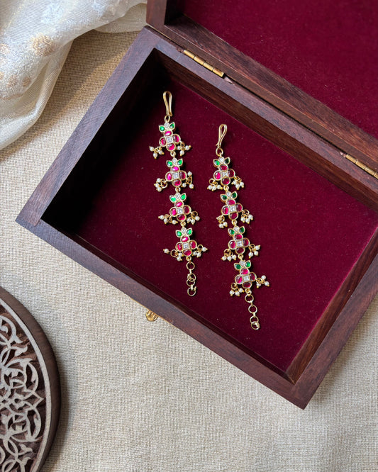 Floral Jadau Kundan Straight Ear Chain –  Multicolor | EC103