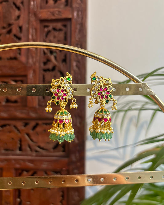 Handcrafted Peacock Jadau Kundan Jhumkas  | ER242