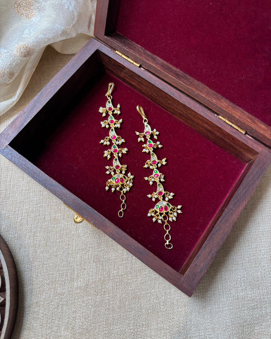 Floral Jadau Kundan Straight Ear Chain –  Multicolor | EC104