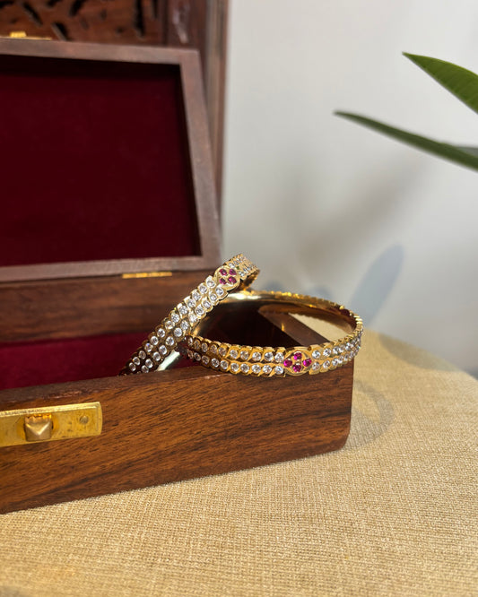 Vintage Impon Bangles | White & Ruby | BA058
