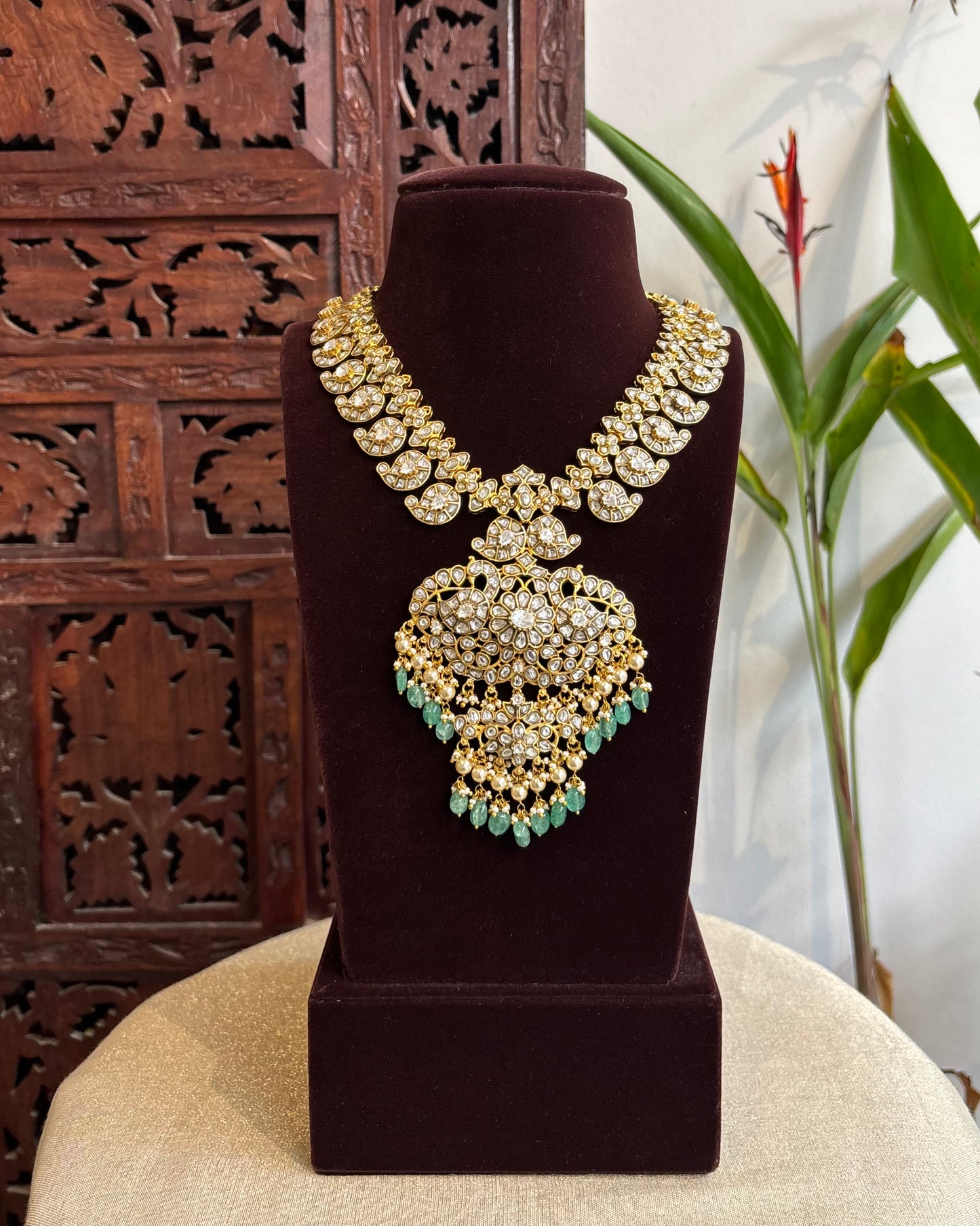 White Jadau Kundan Mango Necklace Set | NC217