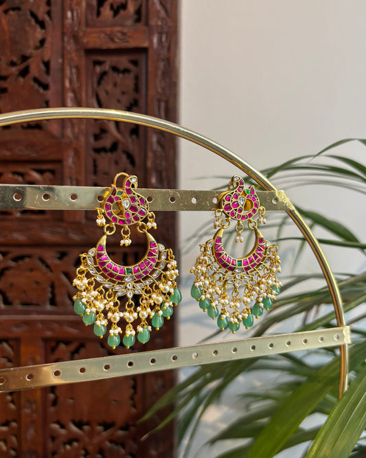 Bridal Jadau Kundan Chandbali Earrings with Pearls & Strawberry Beads | ER248