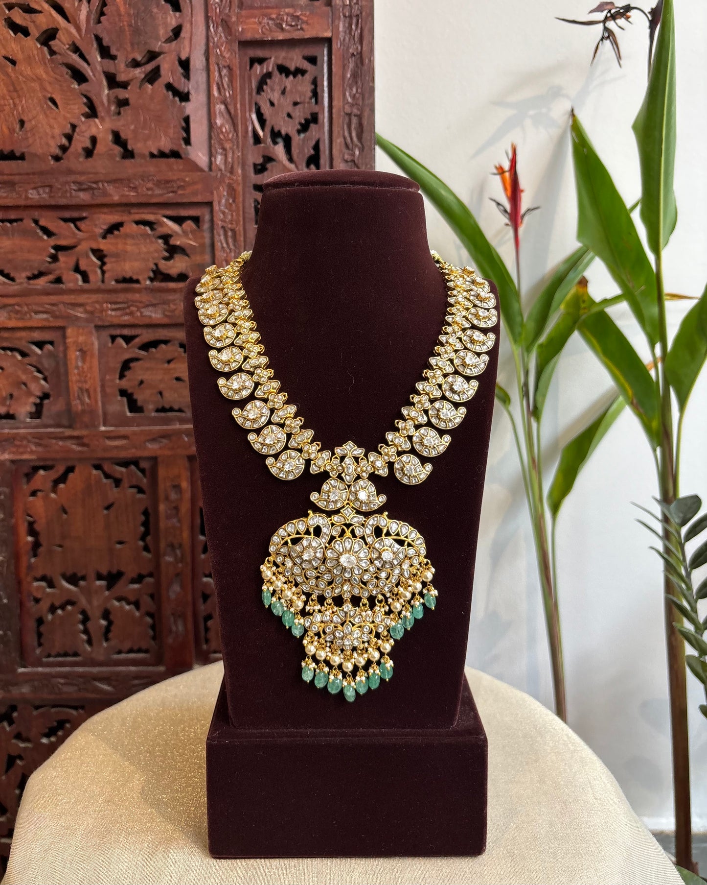 White Jadau Kundan Mango Necklace Set | NC217