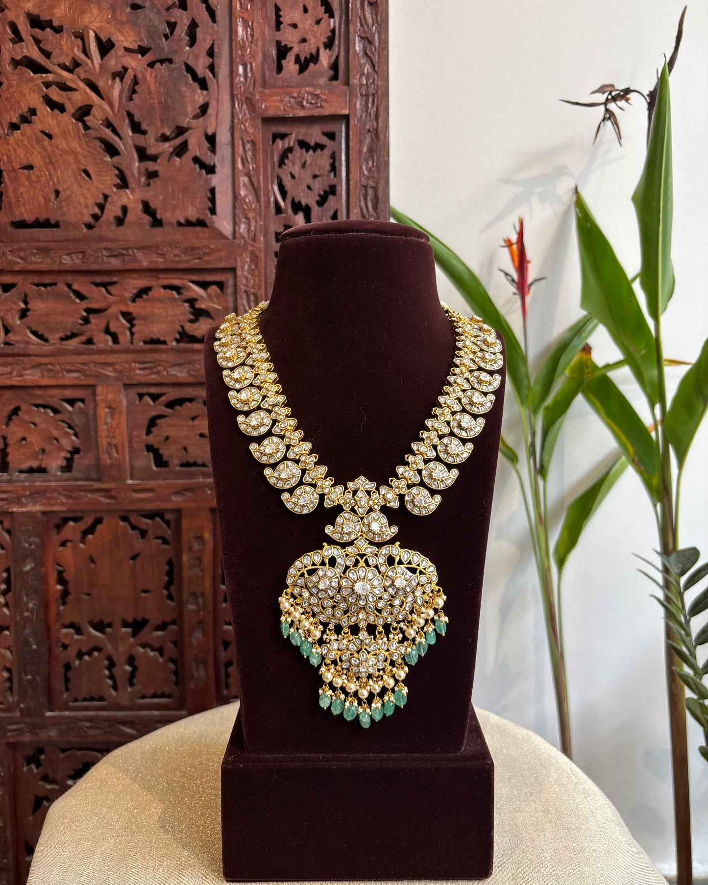 White Jadau Kundan Mango Necklace Set | NC217