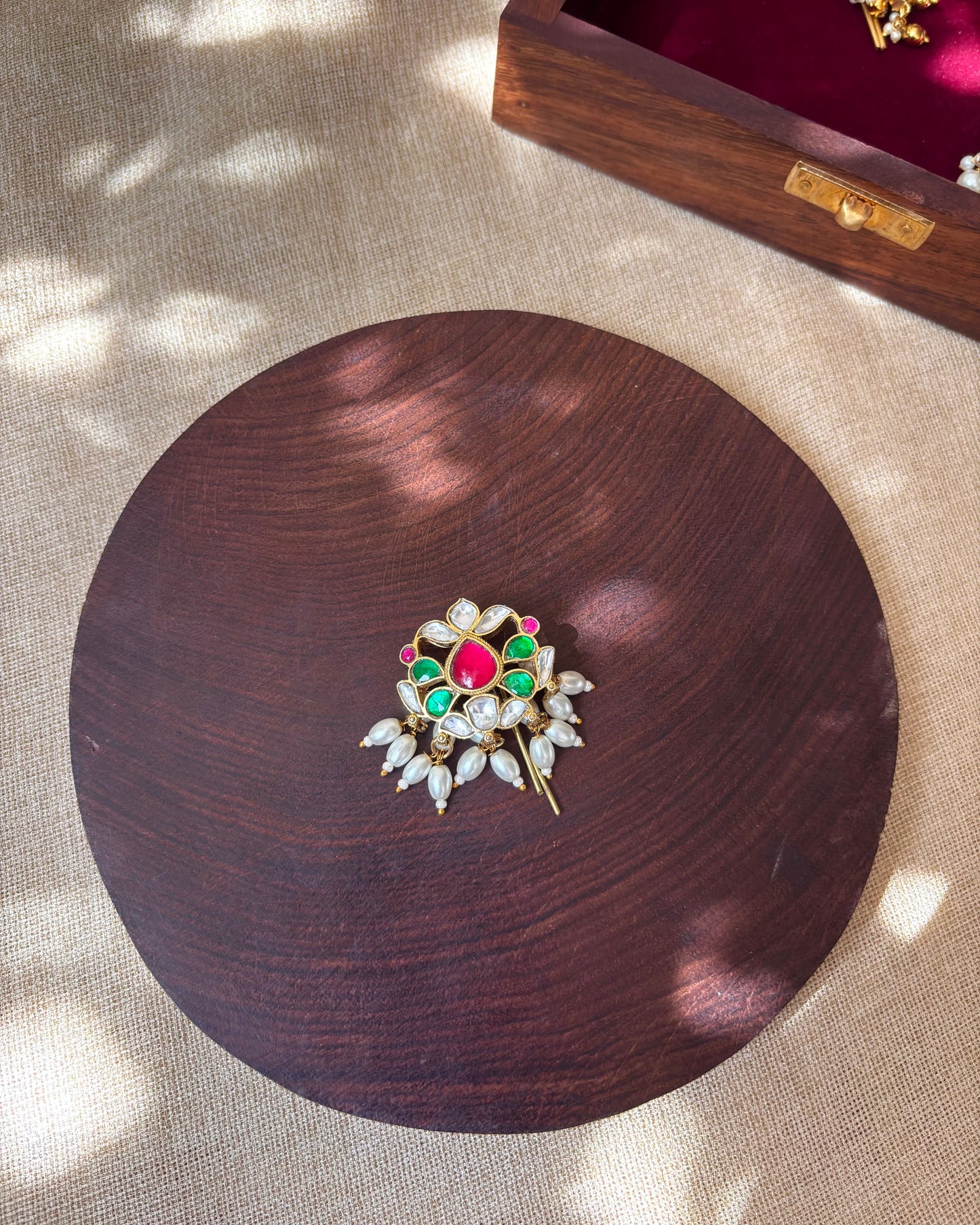 Multicolor Handcrafted Jadau Kundan Floral Hair Pin | HA055