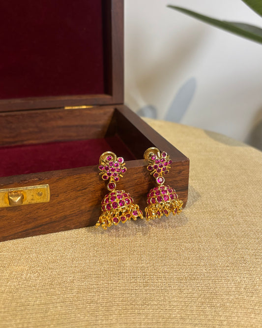 Vintage Impon Small Earrings – Classic Jhumkas | Ruby  | ER297
