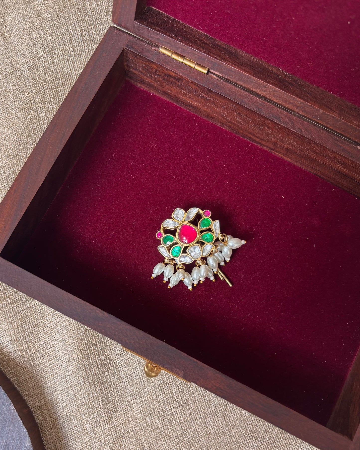 Multicolor Handcrafted Jadau Kundan Floral Hair Pin | HA055