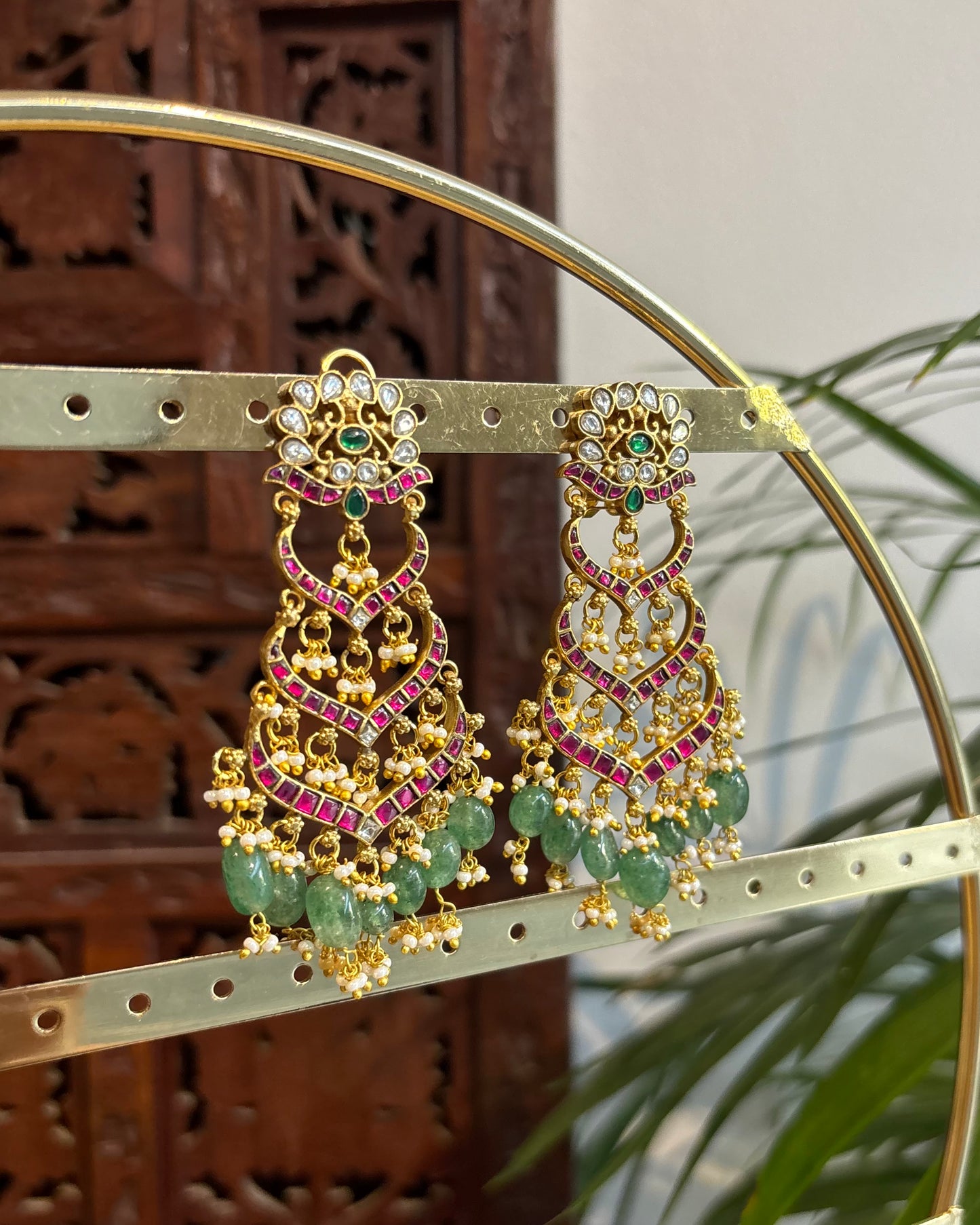 Bridal Jadau Kundan Chandbali Earrings with Pearls & Strawberry Beads | ER253