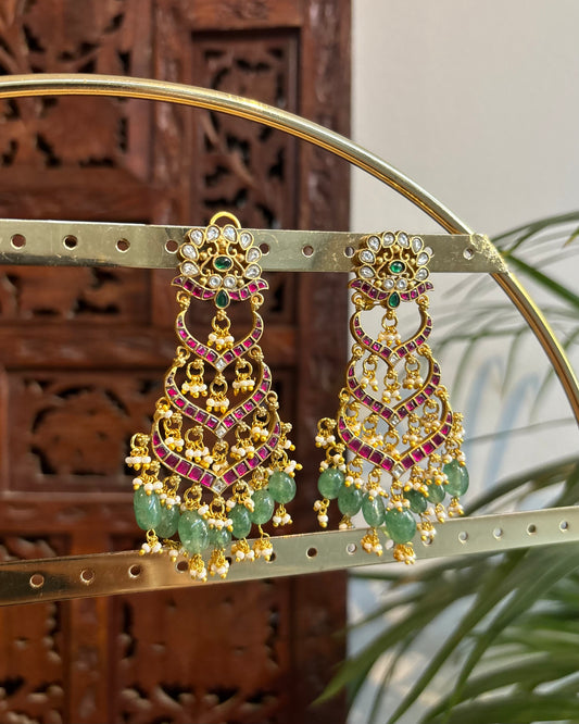 Bridal Jadau Kundan Chandbali Earrings with Pearls & Strawberry Beads | ER253