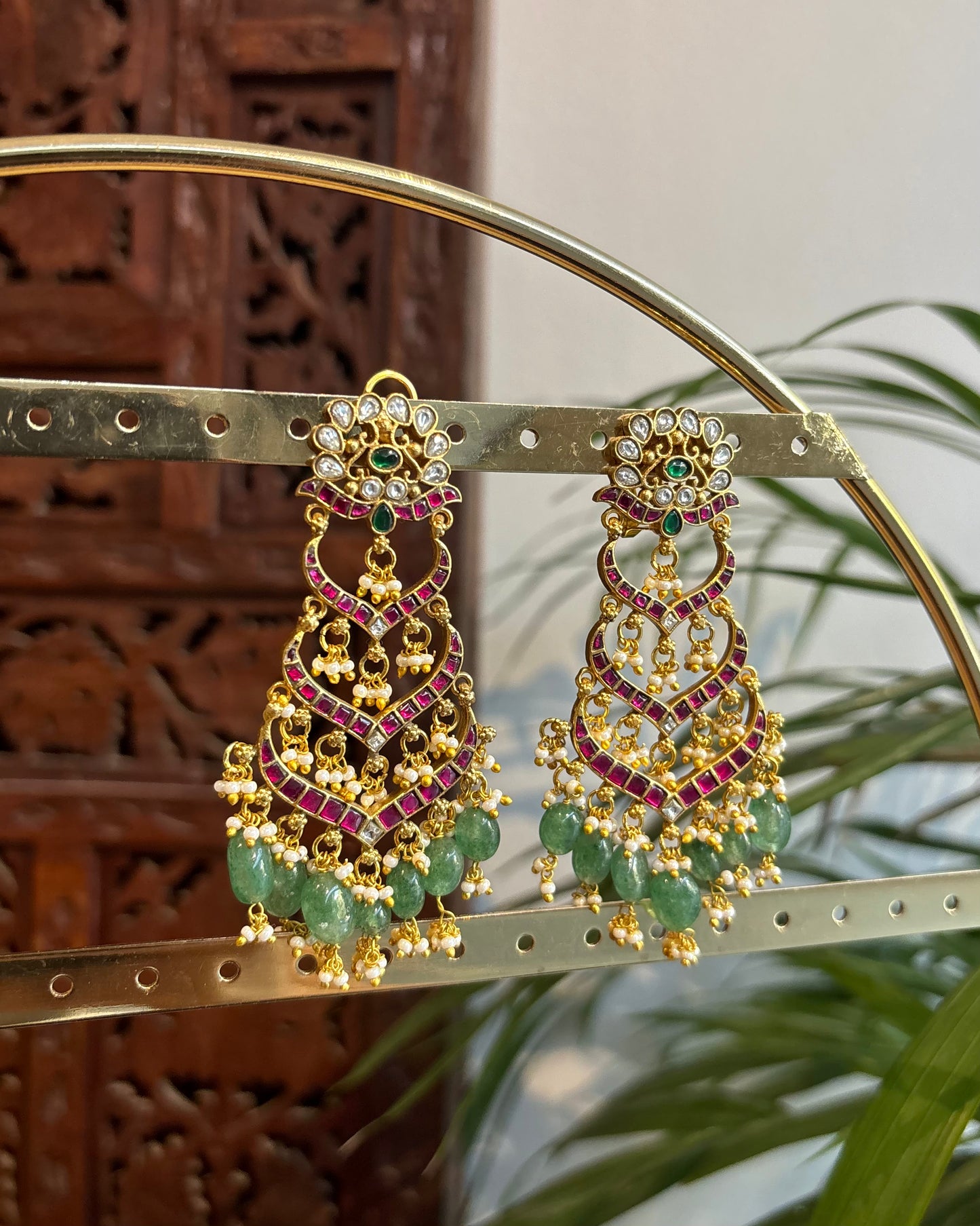 Bridal Jadau Kundan Chandbali Earrings with Pearls & Strawberry Beads | ER253