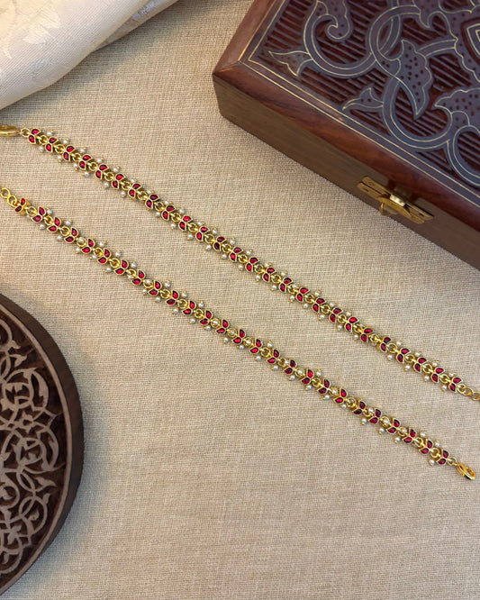 Handcrafted Pachi Kundan Anklets | AN003