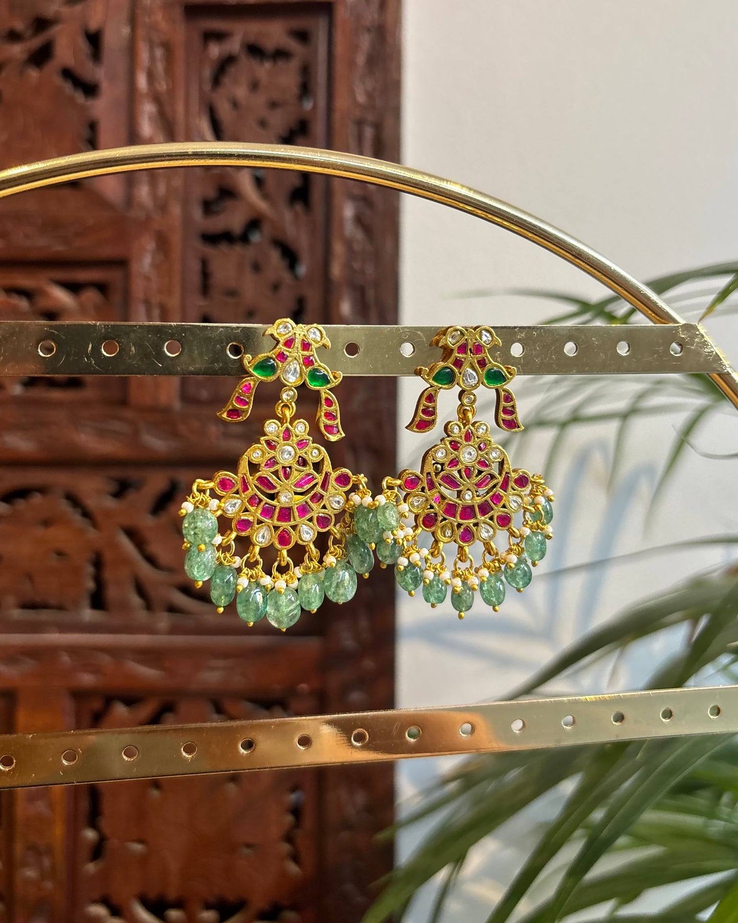 Handcrafted Peacock Jadau Kundan Earrings  | ER254