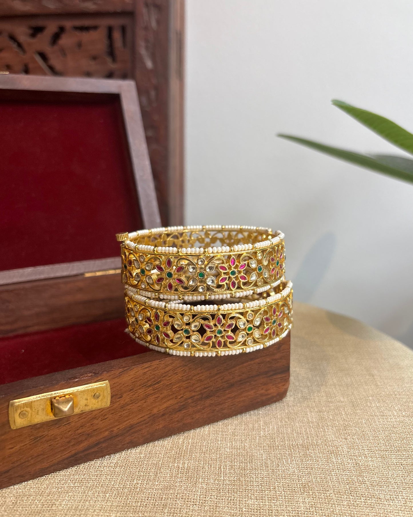 Multicolor Jadau Kundan Gold Plated Bangles | BA067