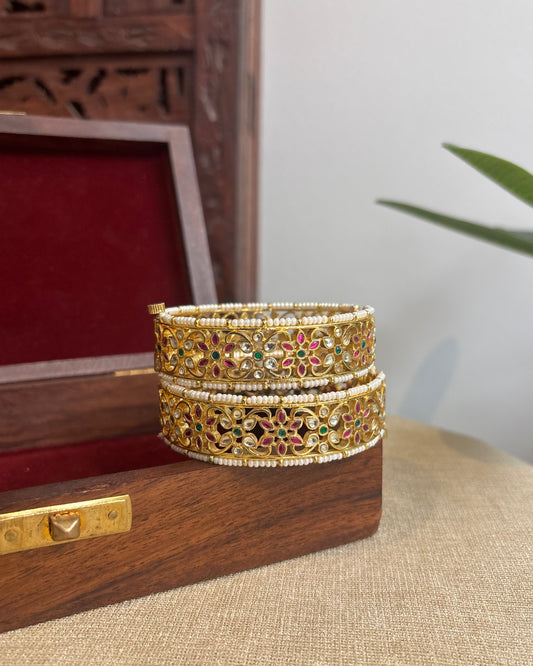 Multicolor Jadau Kundan Gold Plated Bangles | BA067