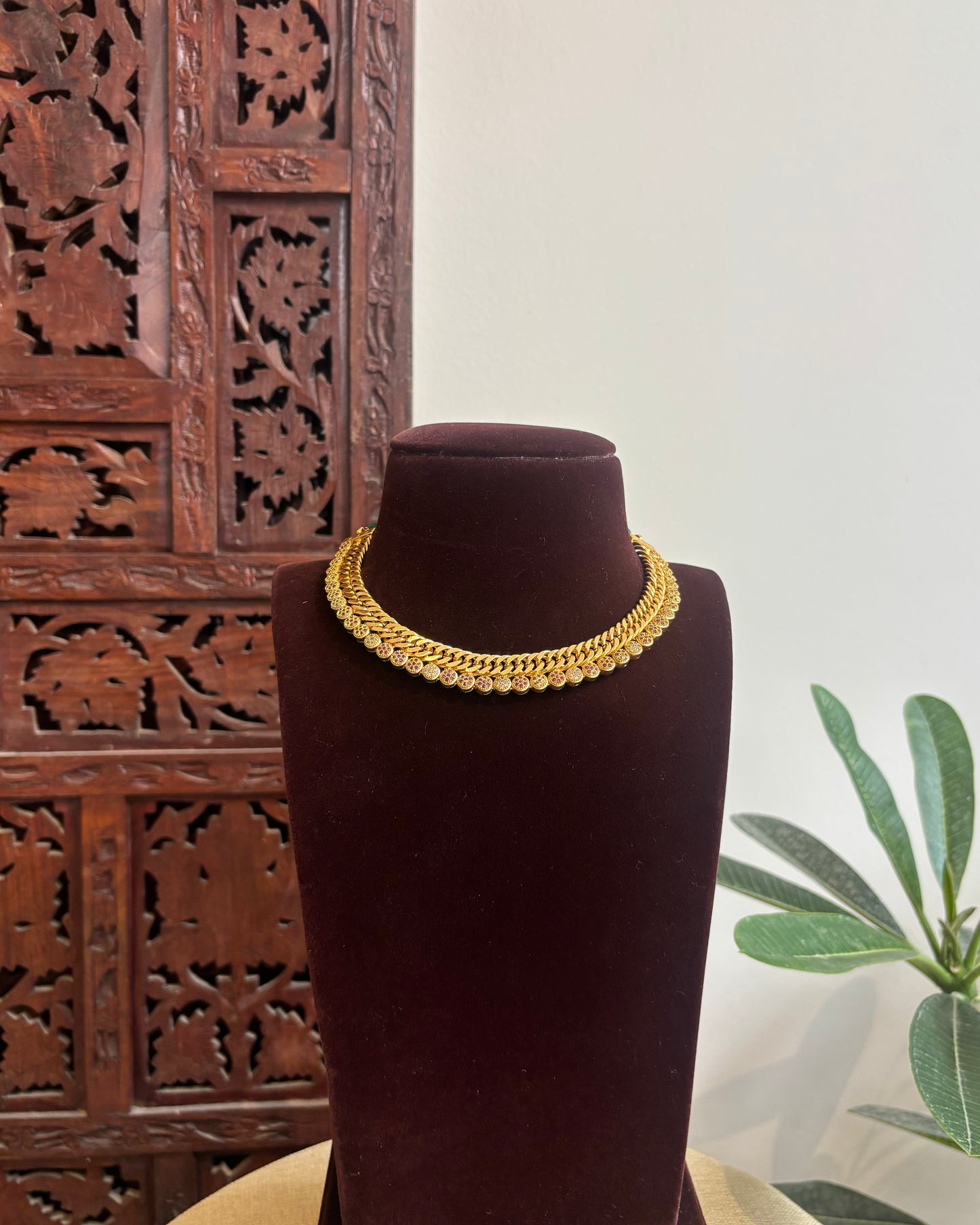 The Jalebi Swirl: Minimalist Kemp Stone Necklace | Ruby| Contemporary Ethnic Wear | NC466