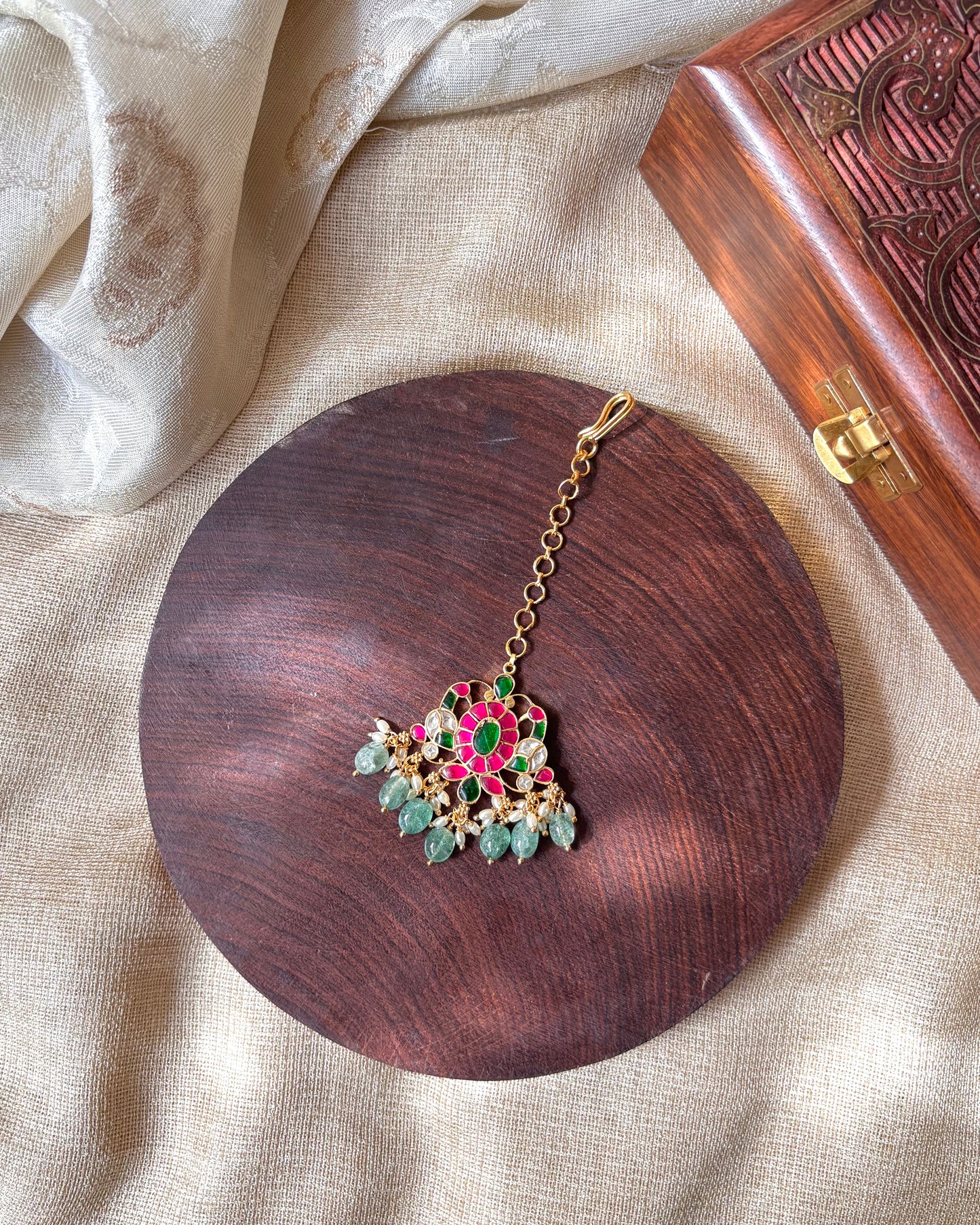 Multicolor Gold Plated Jadau Kundan Maang Tikka | MT061