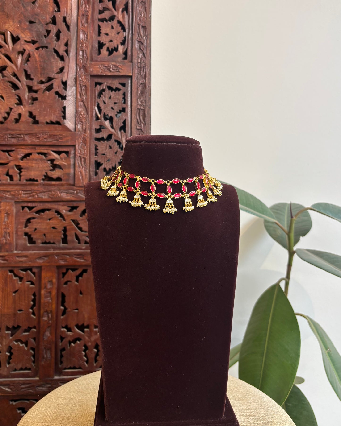 Ruby Two-Layer Intricate Choker Necklace – Classic Ruby & White Set | NC325