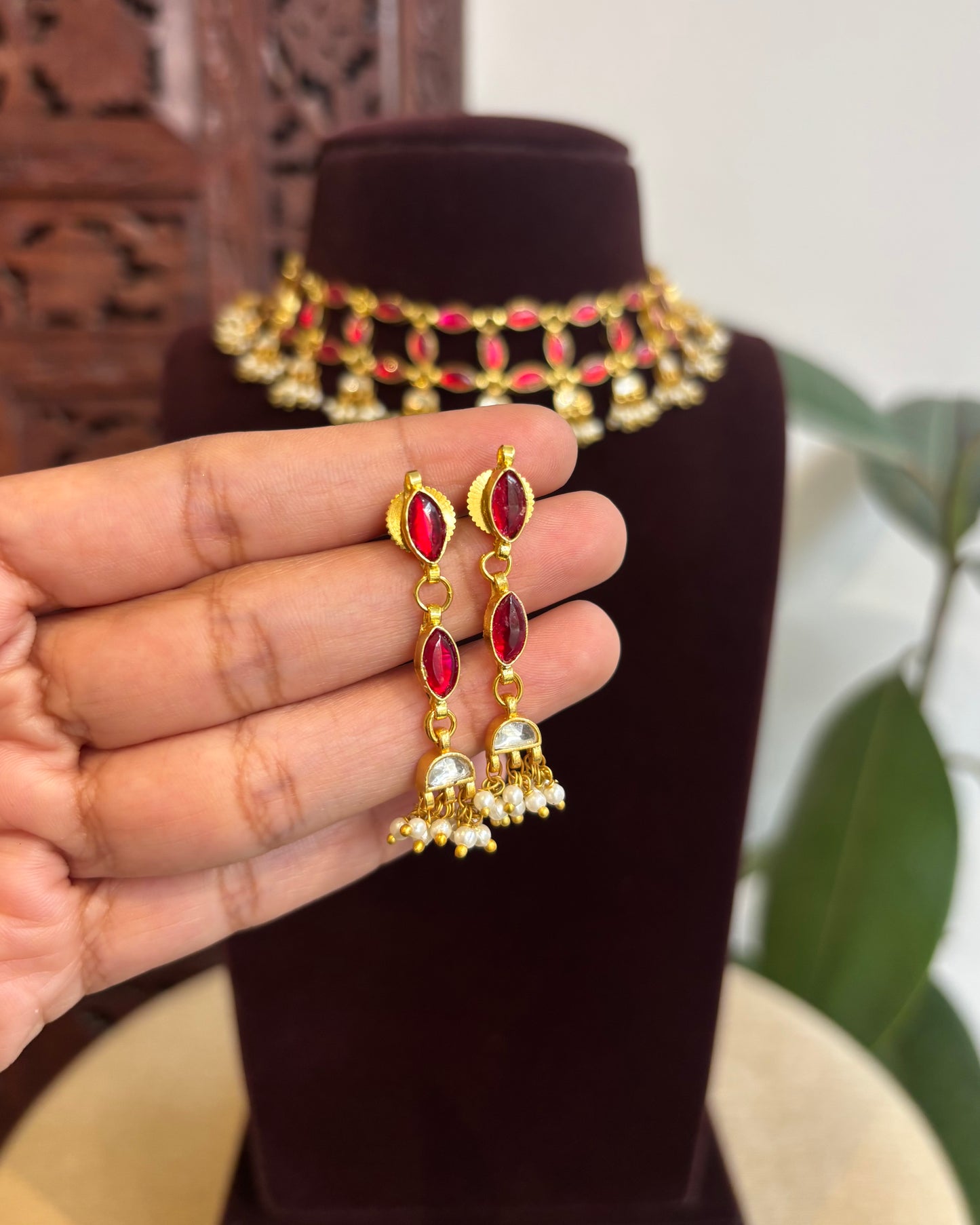 Ruby Two-Layer Intricate Choker Necklace – Classic Ruby & White Set | NC325