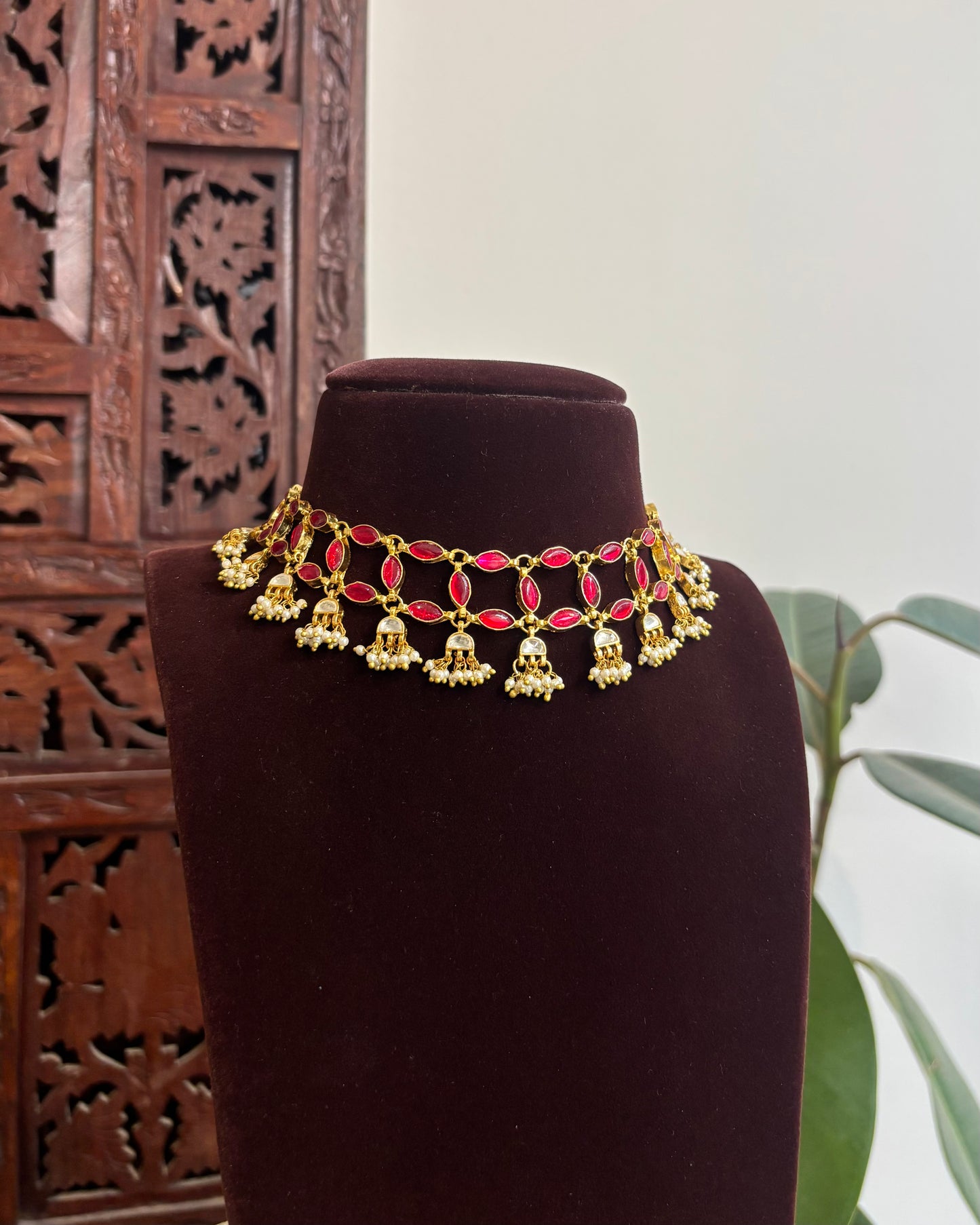 Ruby Two-Layer Intricate Choker Necklace – Classic Ruby & White Set | NC325