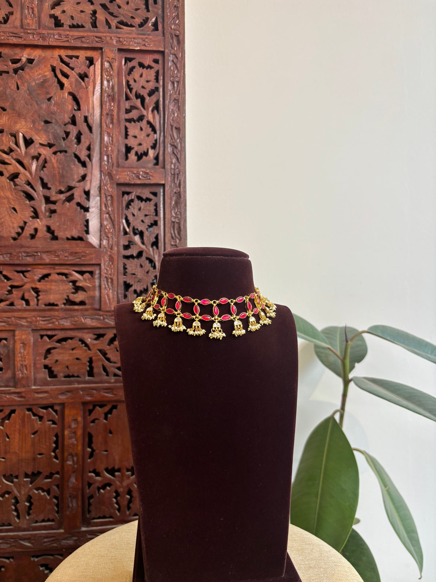 Ruby Two-Layer Intricate Choker Necklace – Classic Ruby & White Set | NC325