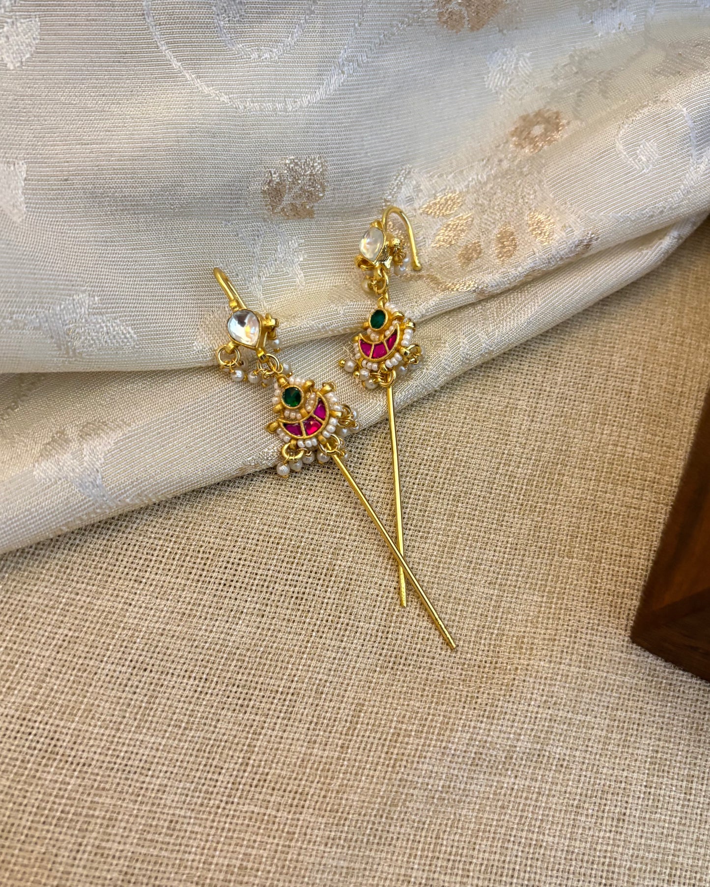 Handmade Jadau Kundan Flower Needle Ear Cuffs | ER127