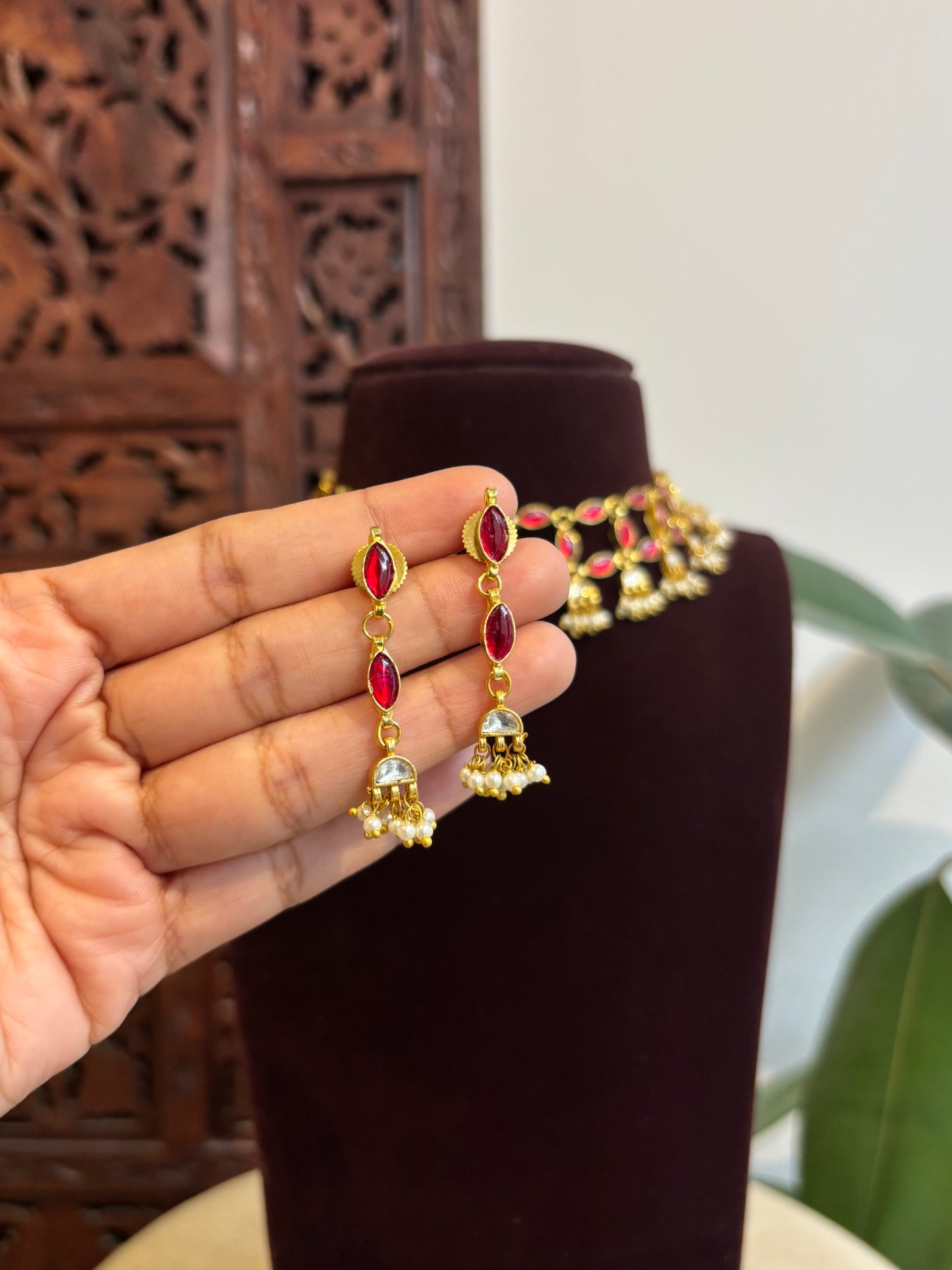 Ruby Two-Layer Intricate Choker Necklace – Classic Ruby & White Set | NC325