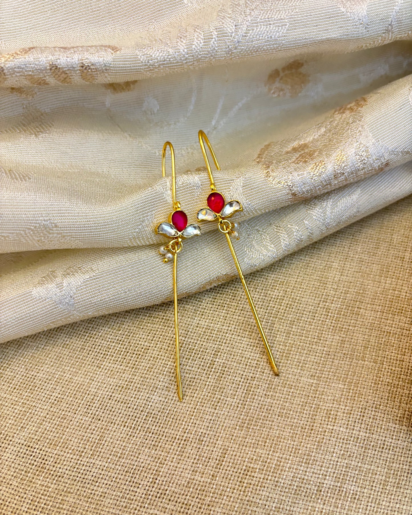 Handmade Minimal Jadau Kundan Flower Needle Ear Cuffs | ER128