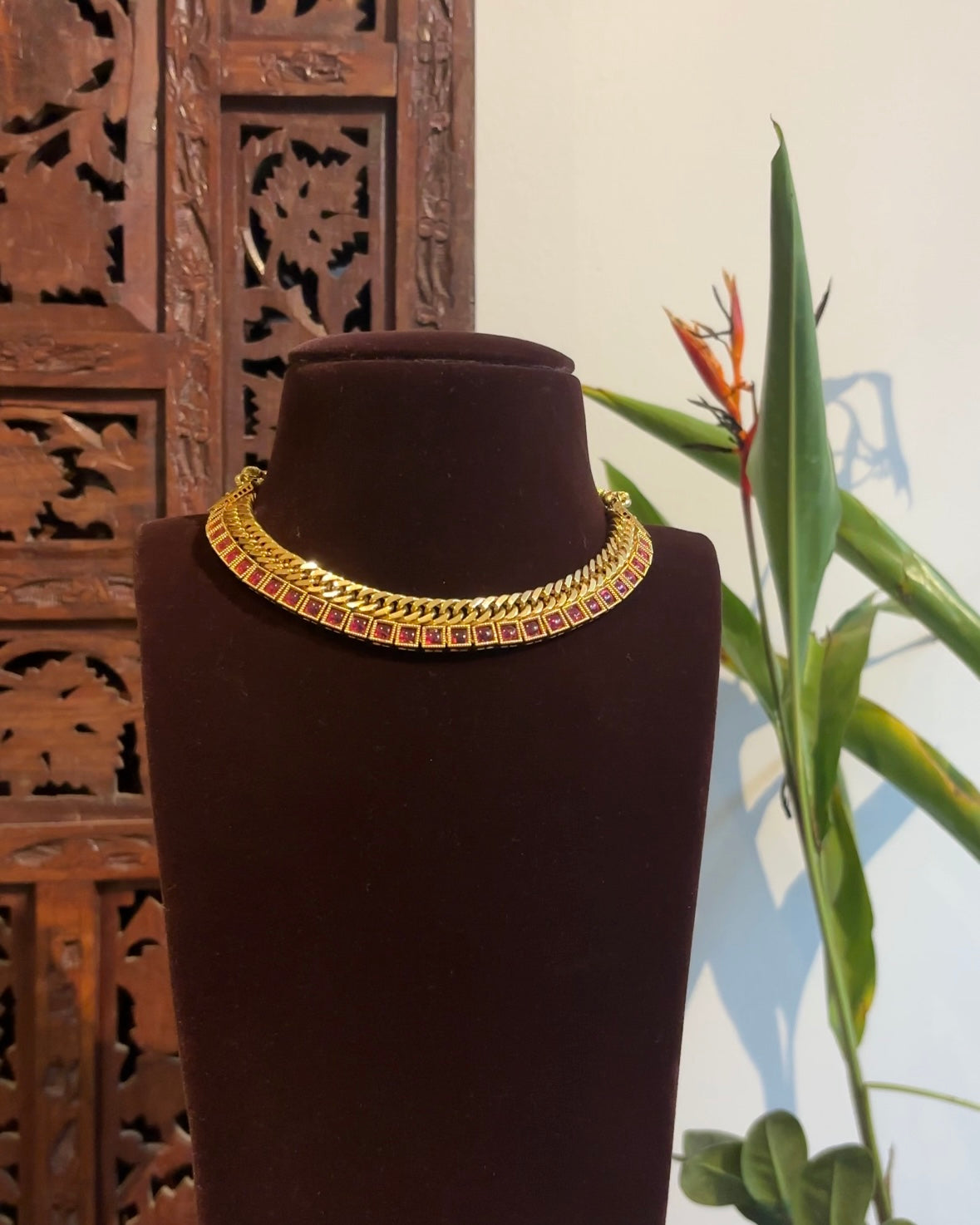 The Jalebi Swirl: Minimalist Kemp Stone Necklace | Ruby| Contemporary Ethnic Wear | NC222