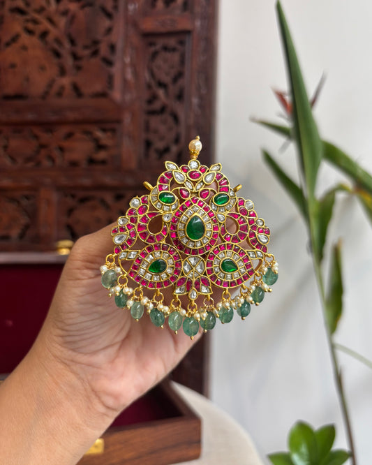 Statement Gold-Plated Grand Floral Jadau Kundan Pendant | HA202