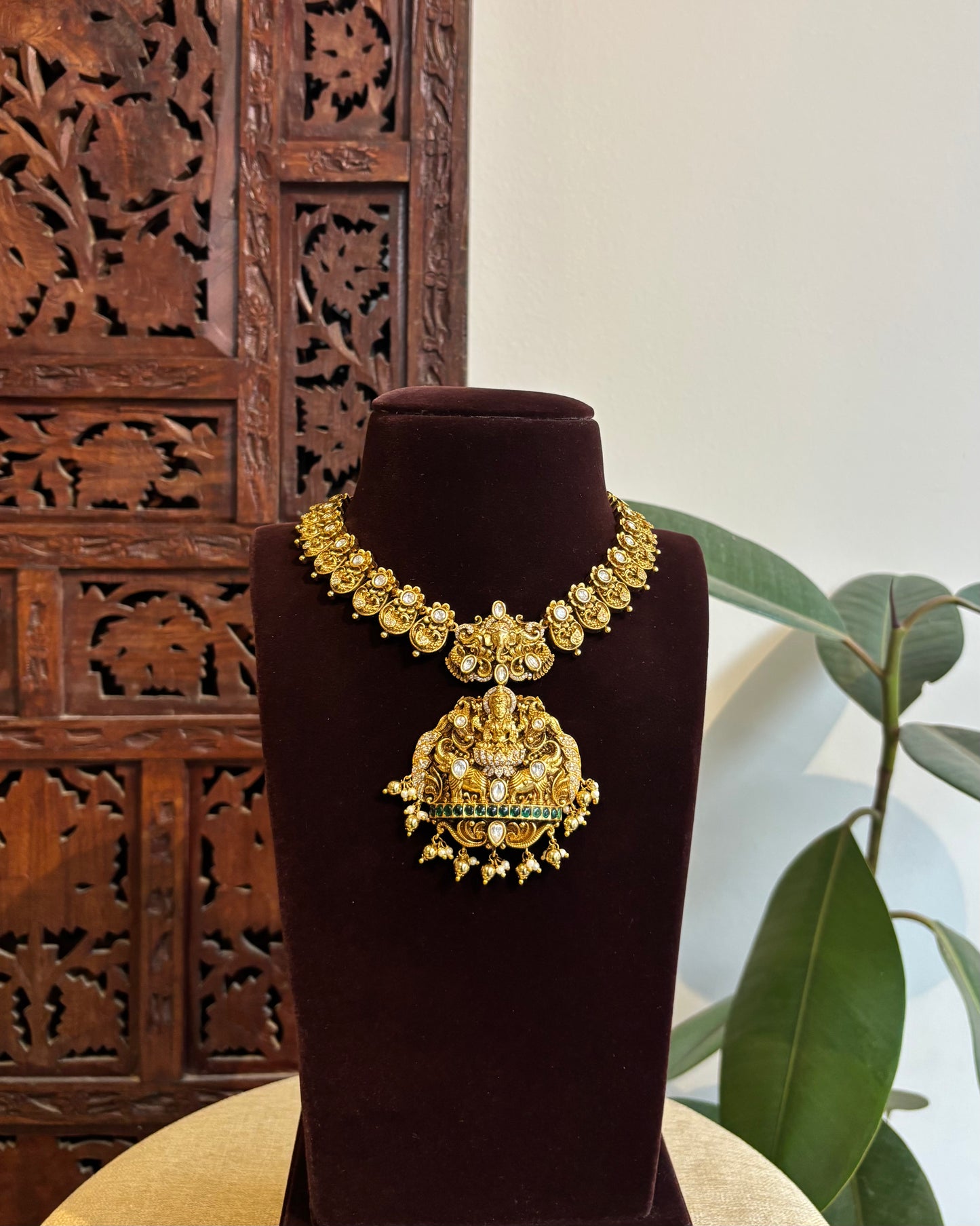 Antique Finish Jadau Pearl Necklace Set with Matching Earrings | NC328