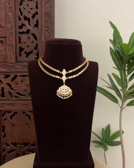 Vintage Impon Double Layer Necklace  –  White | NC663