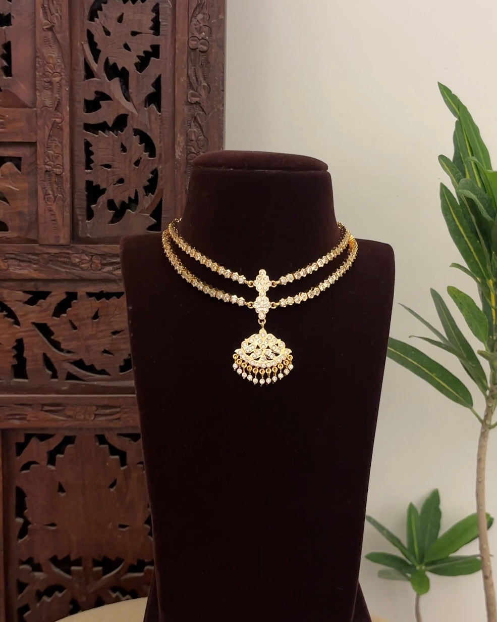 Vintage Impon Double Layer Necklace  –  White | NC663