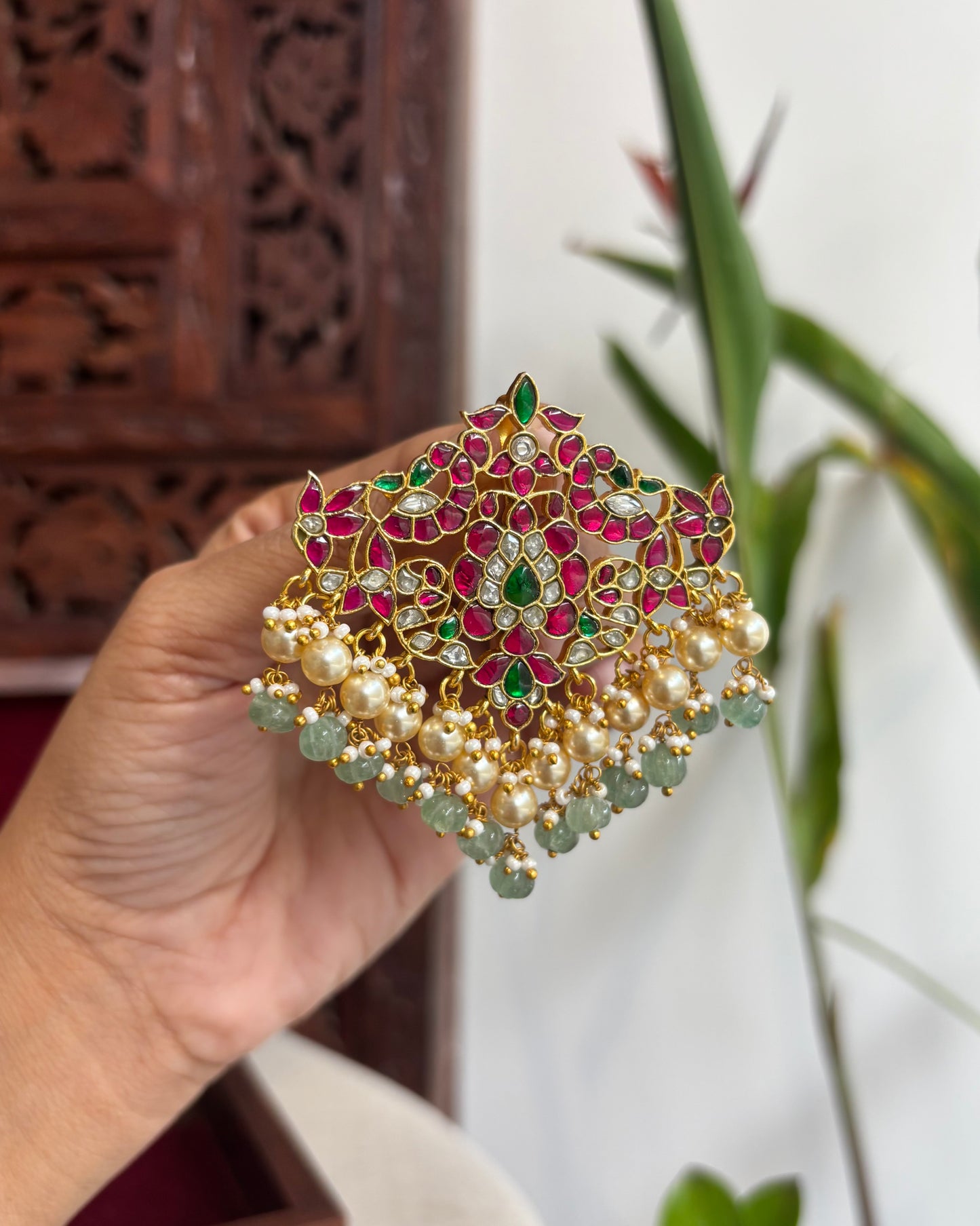 Multicolor Royal Floral Peacock Jadau Kundan Pendant | HA205