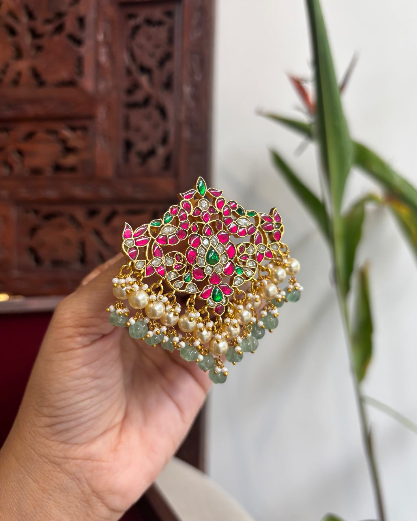 Multicolor Royal Floral Peacock Jadau Kundan Pendant | HA205